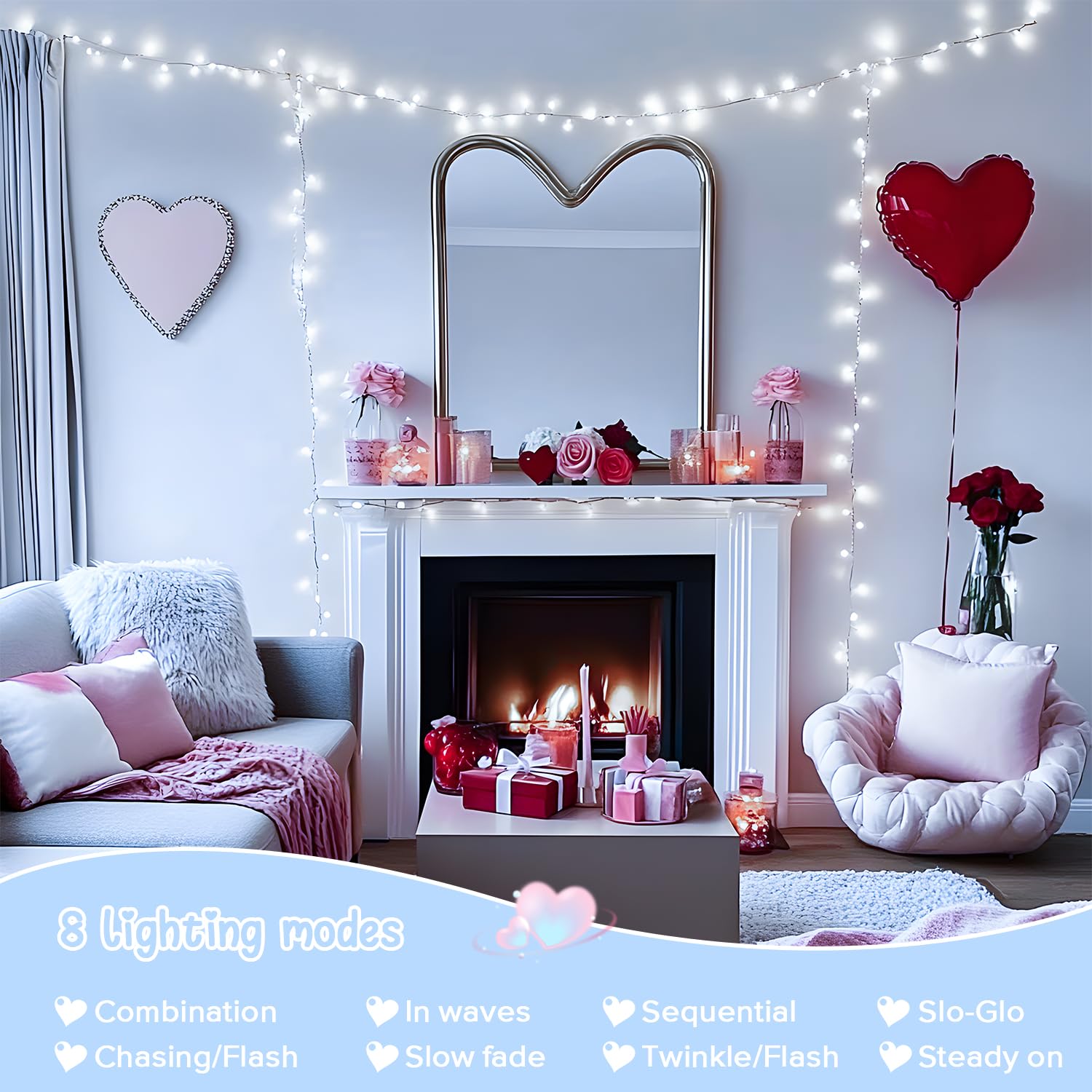 Jmexsuss 2 Pack 100 Led White Christmas Lights Outdoor, Connectable White String Lights Indoor With 8 Modes, Clear Wire White Christmas String Lights For Christmas Tree Xmas House Party Decorations