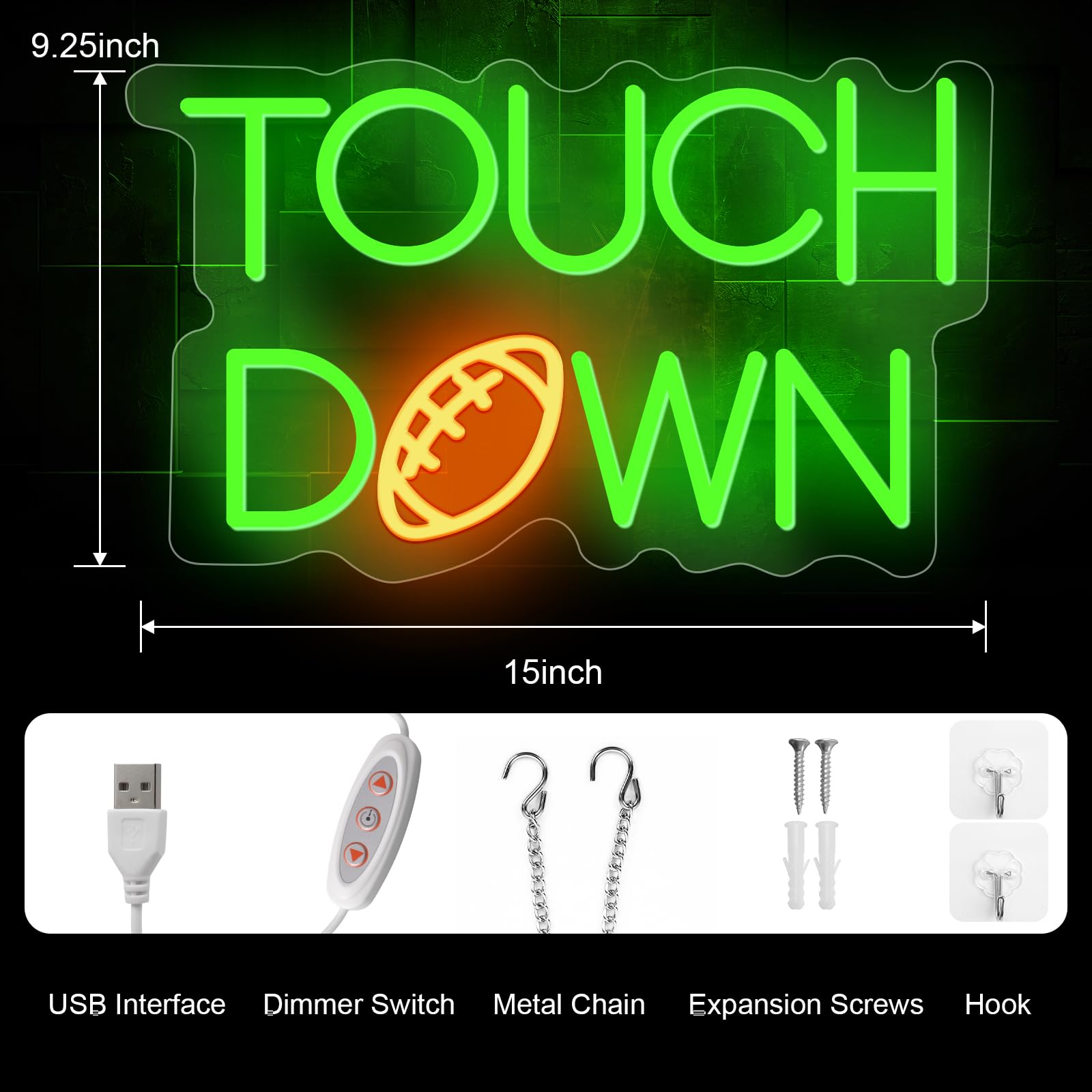 Football Touch Down Neon Sign For Wall Decor, Football Led Signs, Football Shaped Neon Light Rugby Neon Lights For Man Cave, Teens, Boys, And Girls' Bedrooms And Game Rooms Decor Football Fans Present