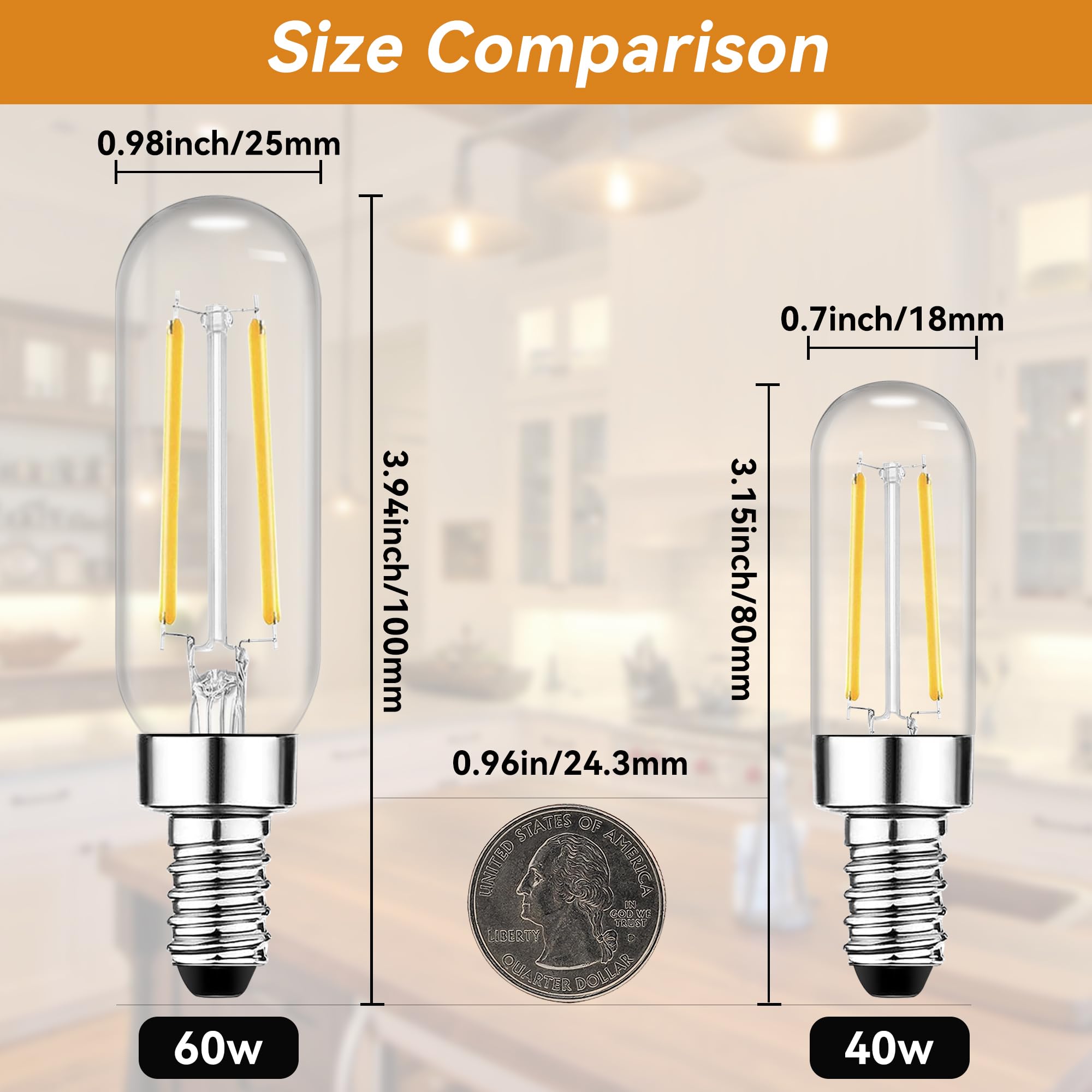 Tjoy E12 T6 Candelabra Led Bulbs, Dimmable 5.5W Equivalent 60W 2700K Soft Warm White, Small Base Clear Light Bulb, Vintage Ediso