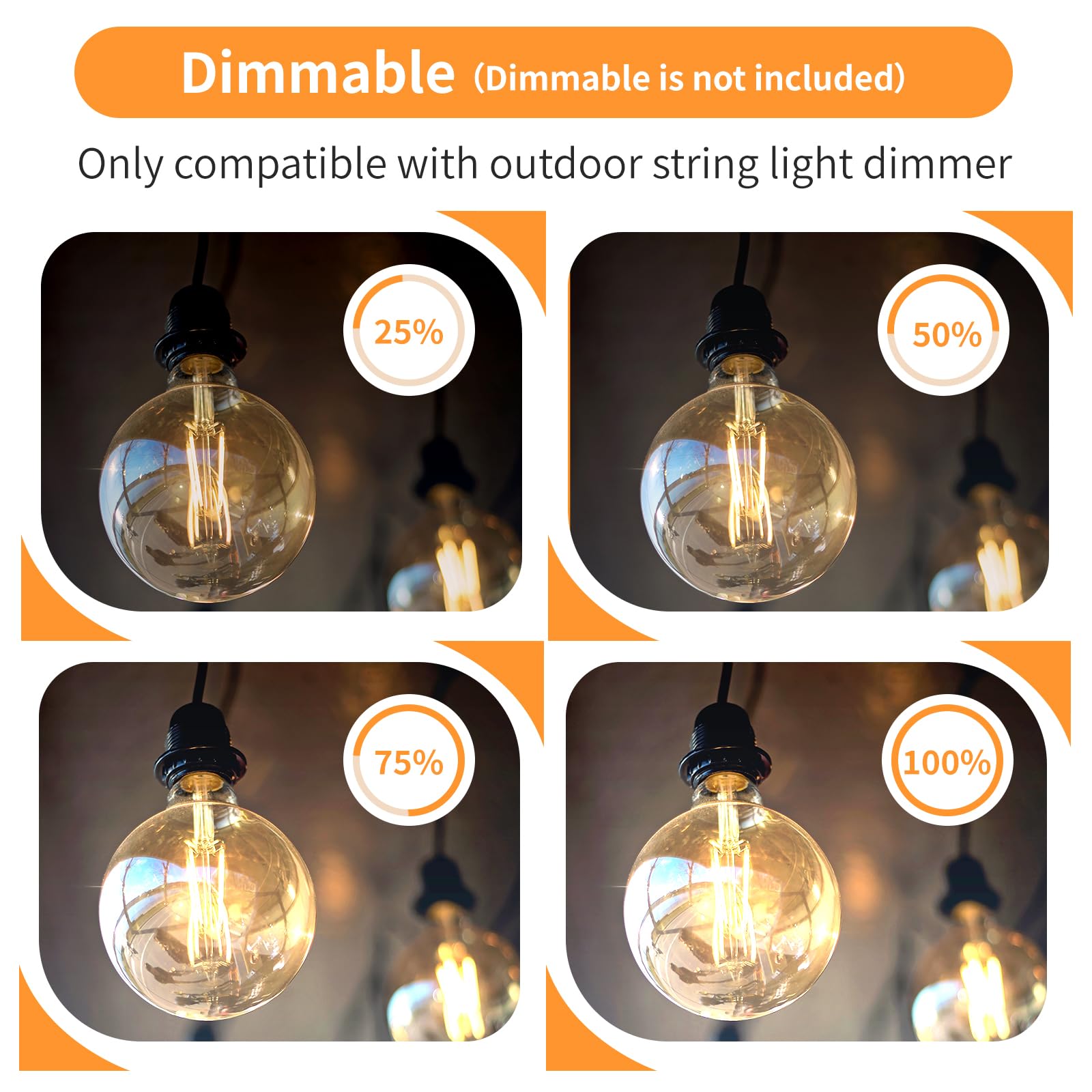 Hinuaxbulb 25 Pack Outdoor String Light Bulbs G40 Christmas Replacement Bulbs 120V Clear Globe 5W Bulbs Dimmable With E12 Base F