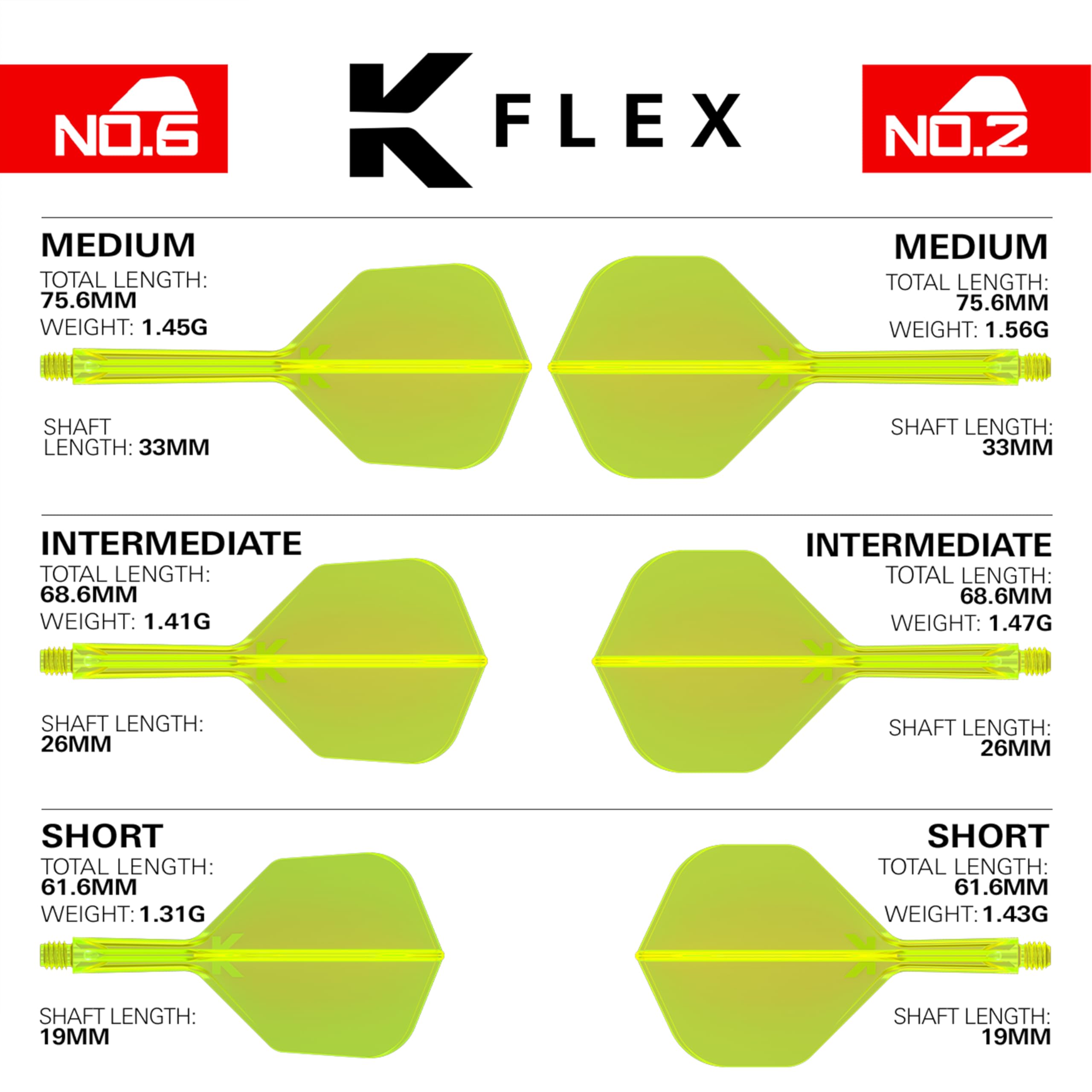 Target Darts K Flex Dart Flights and Shafts, Medium (33mm), Yellow, Model taf1559, Pack of 3