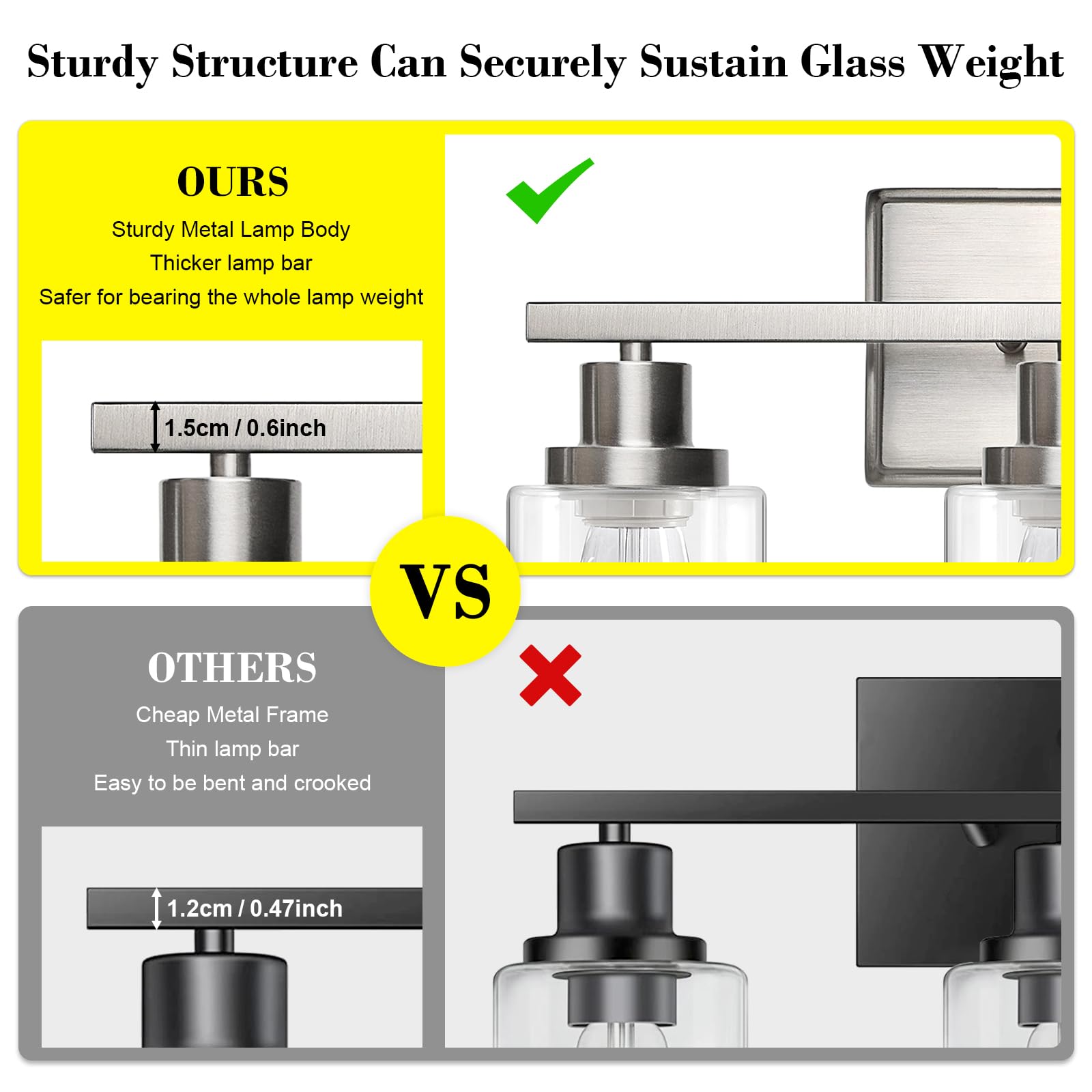 Ascher Bathroom Vanity Light Fixtures, 3 Light Wall Sconces Lighting With Clear Glass Shade, Brushed Nickel Wall Lights For Mirr