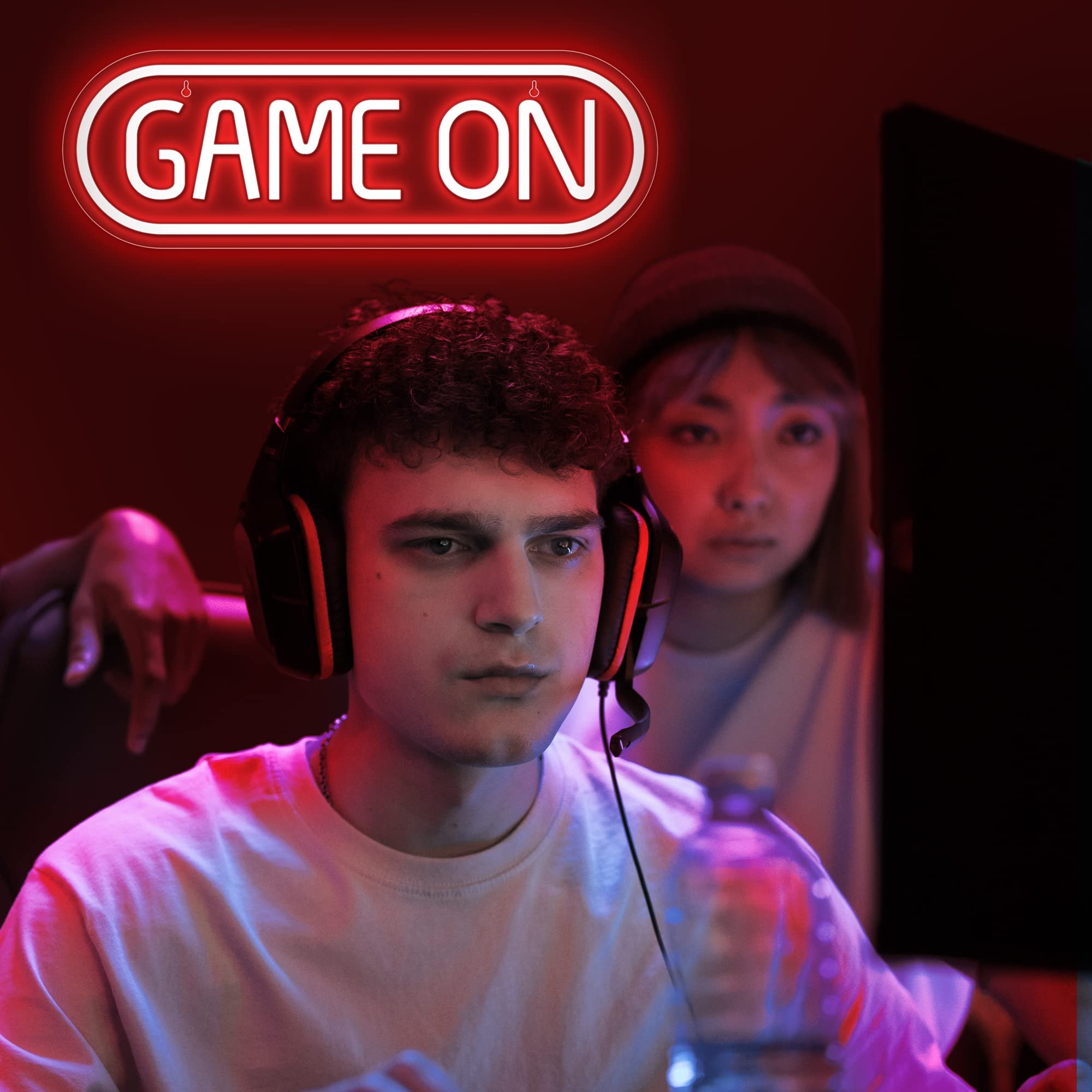 Lumoonosity Game On Neon Sign - Gamer LED Wall Decor - 16.5 x 5.5 inches - GAME ON Red - Model NS-GAME ON Red