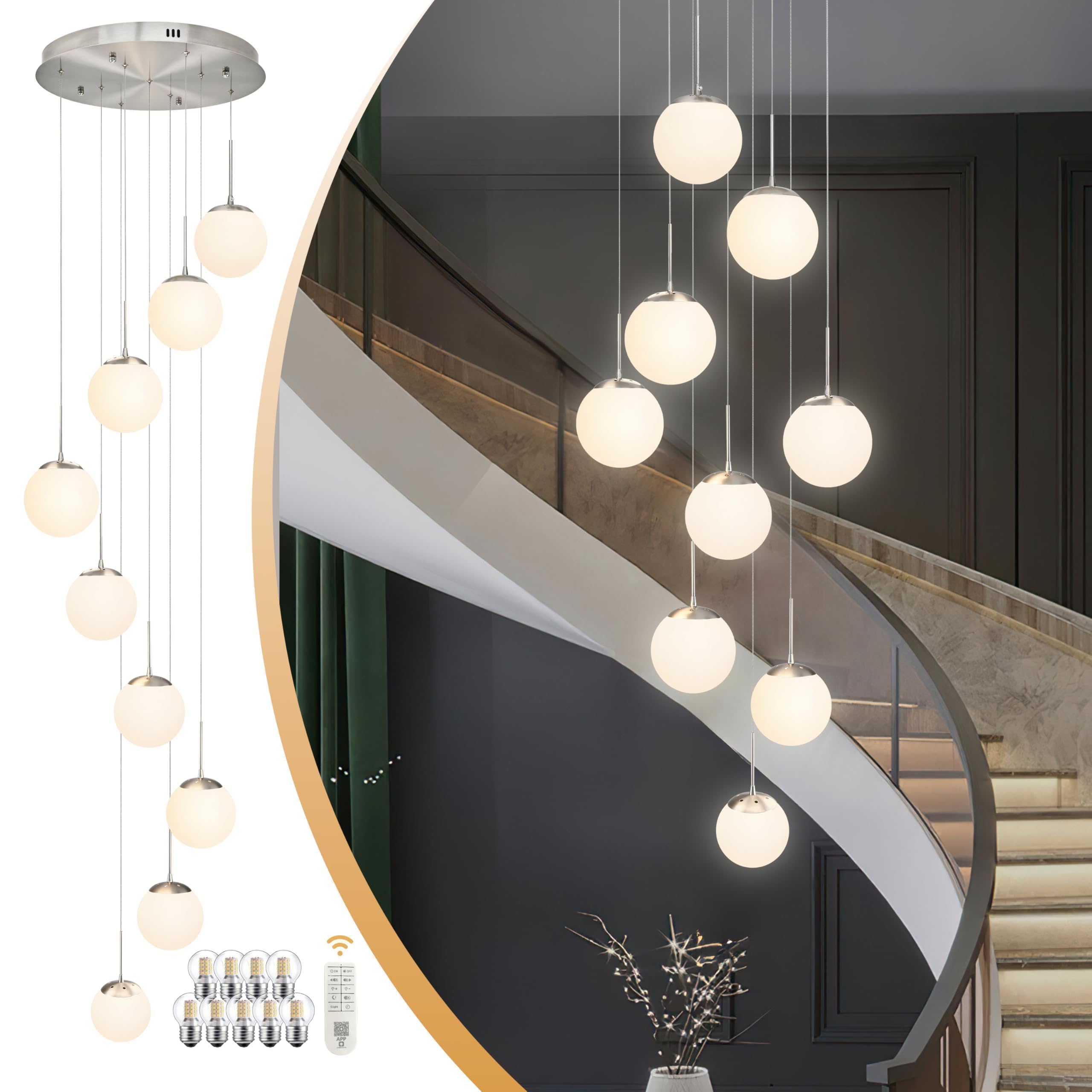Koko&Yukina 9-Light Globe Milky White Glass Pendant Light Adjustable Length Pendant Lights Modern Glass Globe Pendant Lights Nic