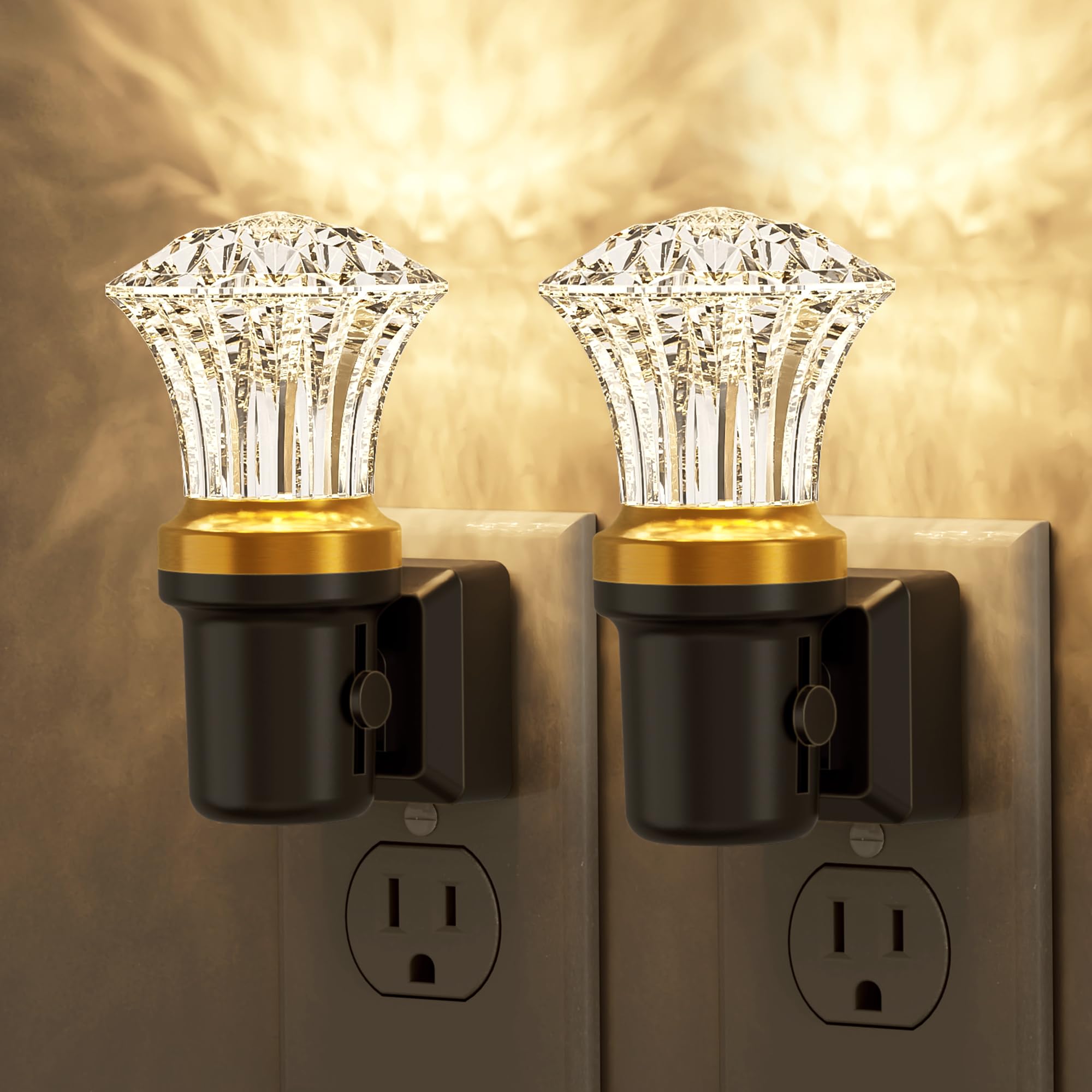 Jandcase Night Lights Plug Into Wall, 2 Pack Dimmable Night Light Pulg In, Diamond Automatic Night Lights With Auto Light Sensor