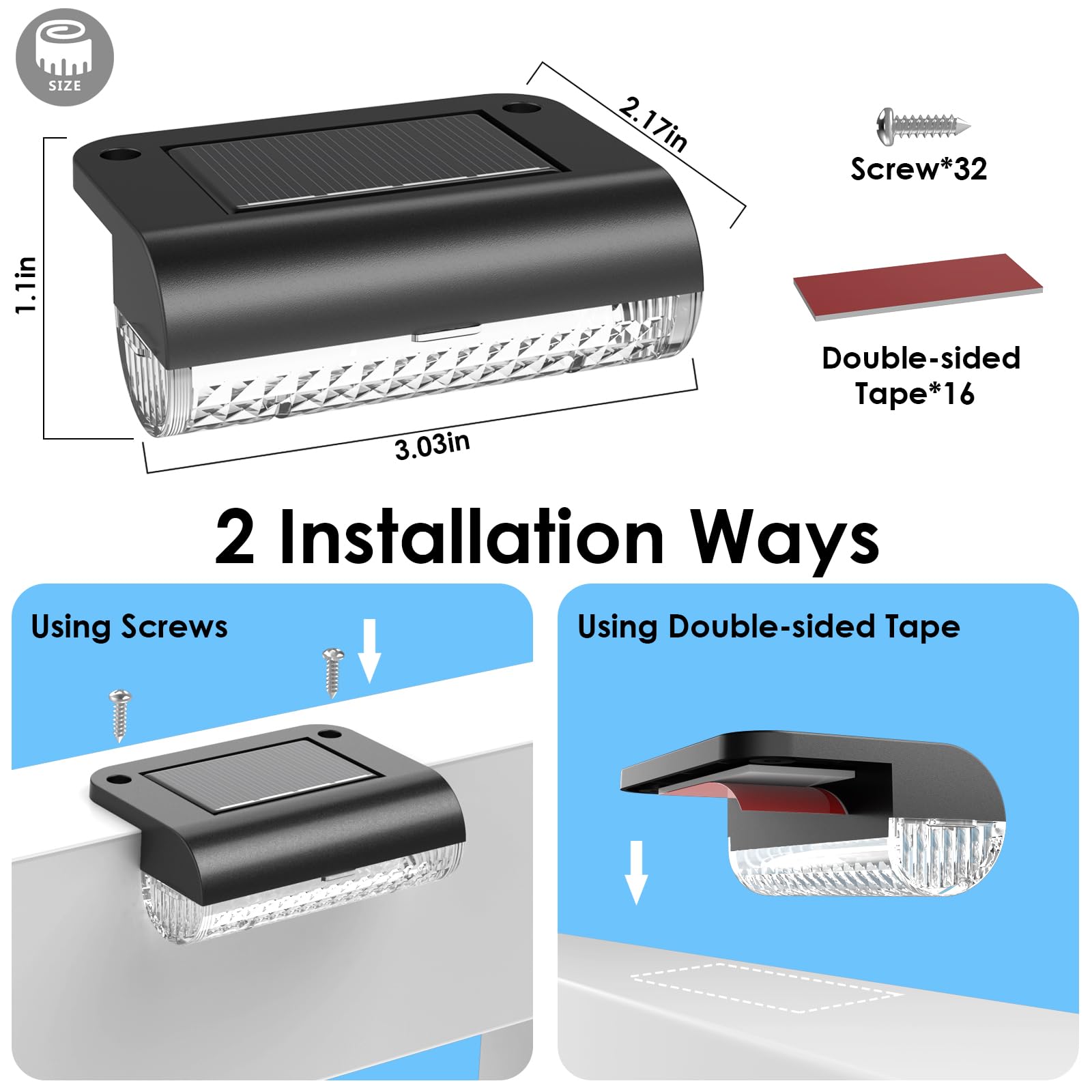 Mancra Solar Step Lights Outdoor, 16 Pack Solar Deck Lights Waterproof Outdoor Lighting For Patio Fence Stairs Post Railing Yard