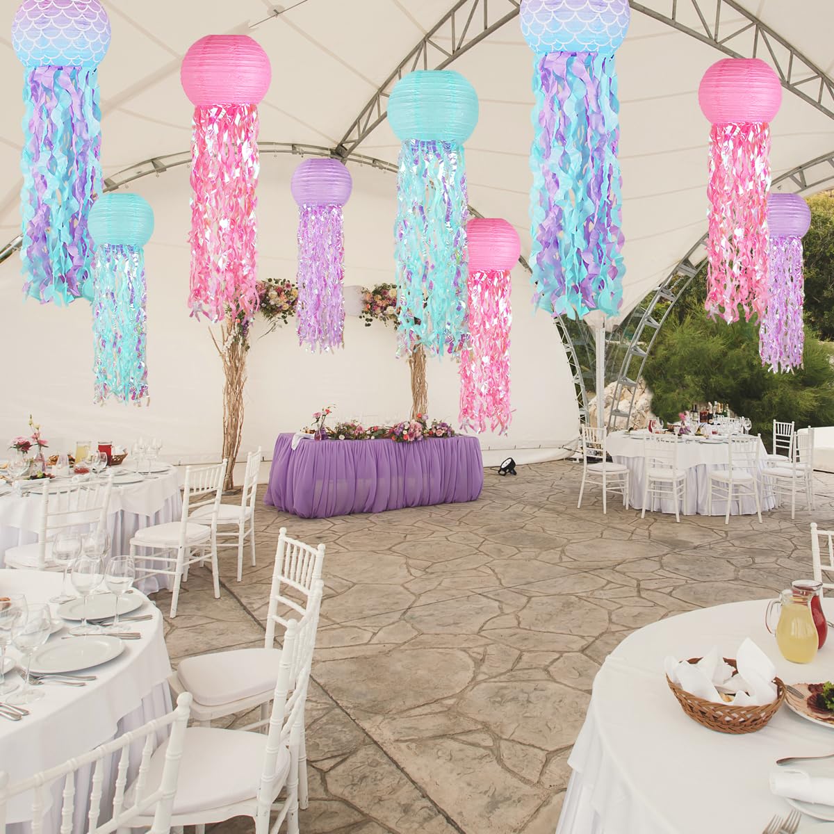 Mermaid Birthday Decorations, Jellyfish Paper Lanterns Pink Lavender Blue Mermaid Scales Hanging Lantern For Mermaid Baby Shower