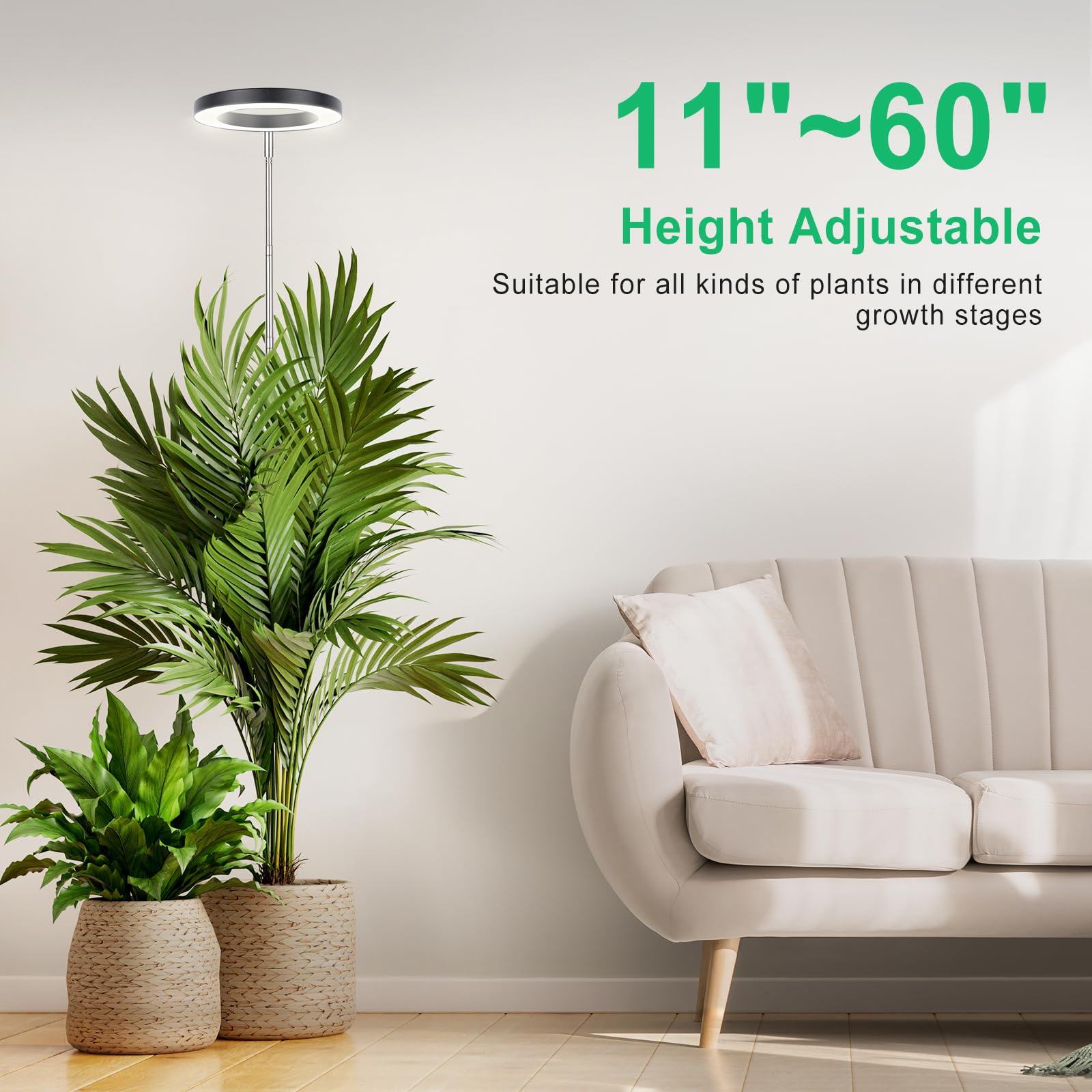 Lordem Black Full Spectrum Led Grow Light, 72 Leds, 4 Brightness Settings, Auto On/Off Timer, Height Adjustable, Ideal For Large Plants