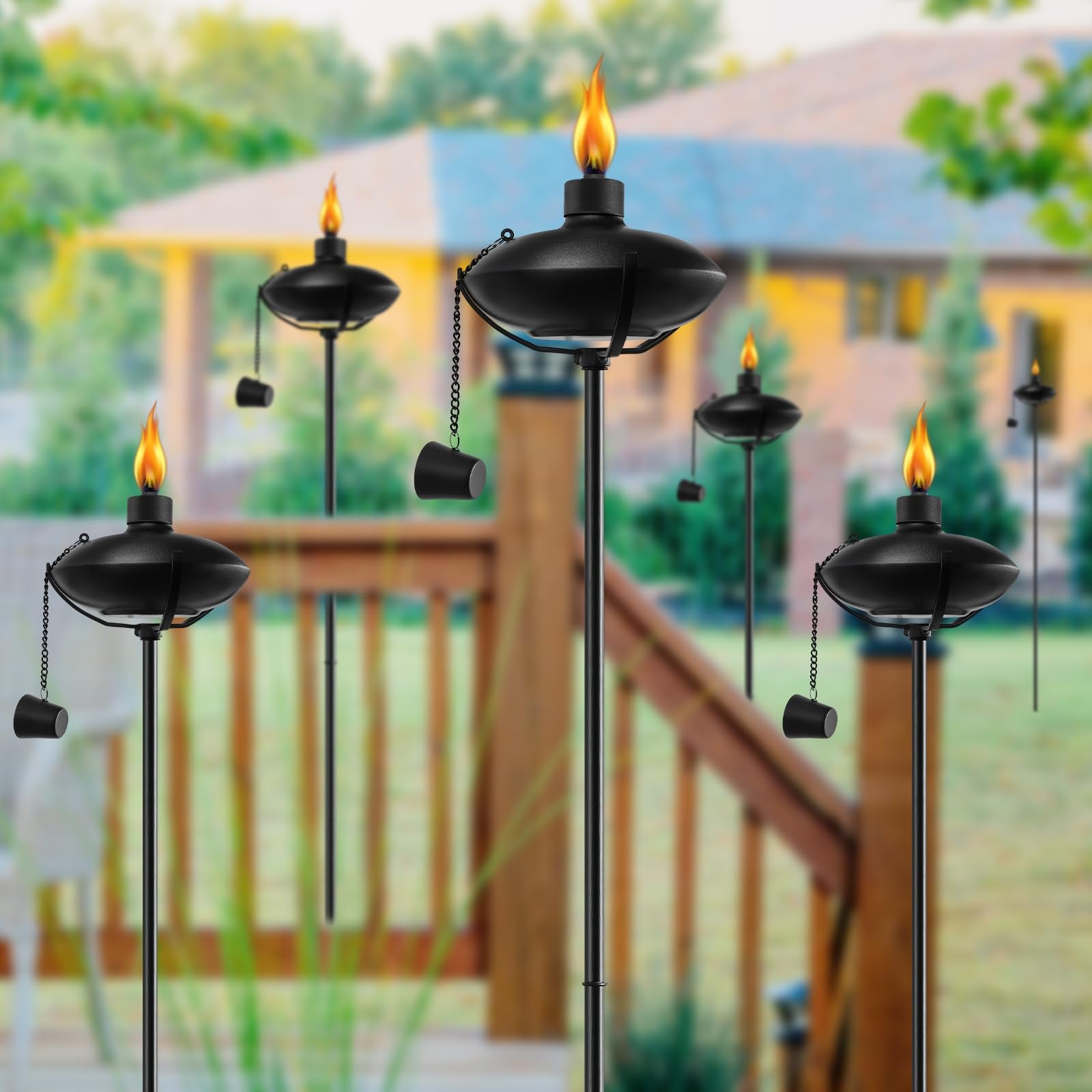 Fan-Torches 6 Pack Citronella Garden Torches, 55-Inch Metal Outdoor Décor With 3-Prong