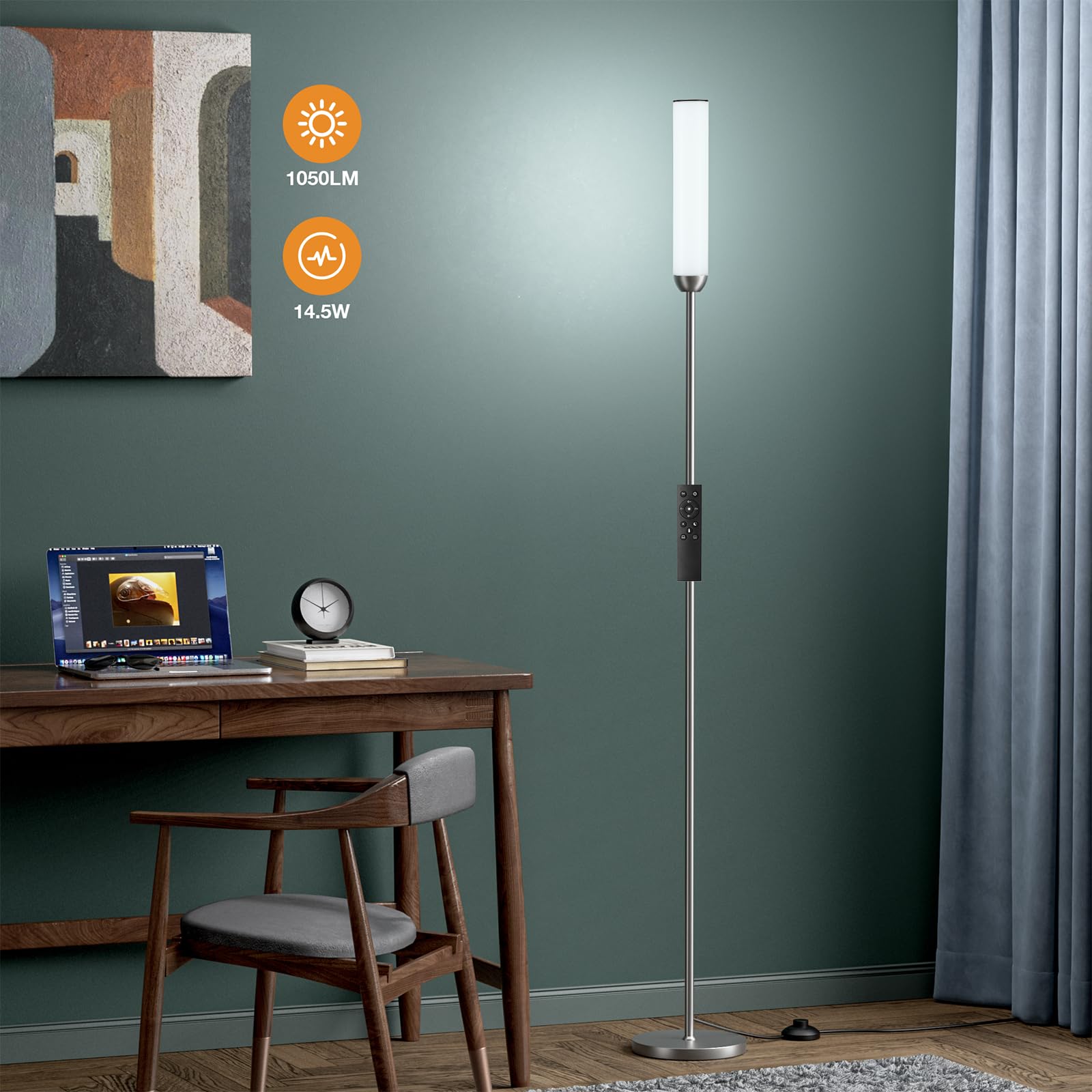 Ambimall LED Floor Lamp with Remote Control, 65in Stepless Adjustable 3000K-6500K, Deep Grey, Model RPT-ZGLED1-7