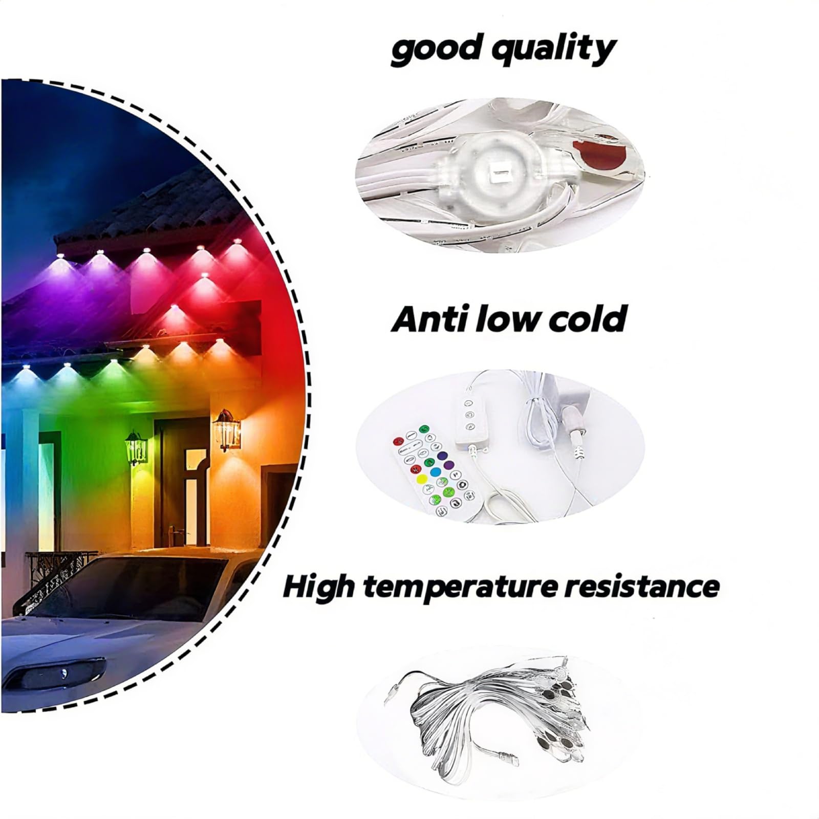 BWZYdy RGB Outdoor LED Eaves Lights, 100FT IP67 Waterproof, Smart App/Remote Control, 112 Color Combinations, Model Light001