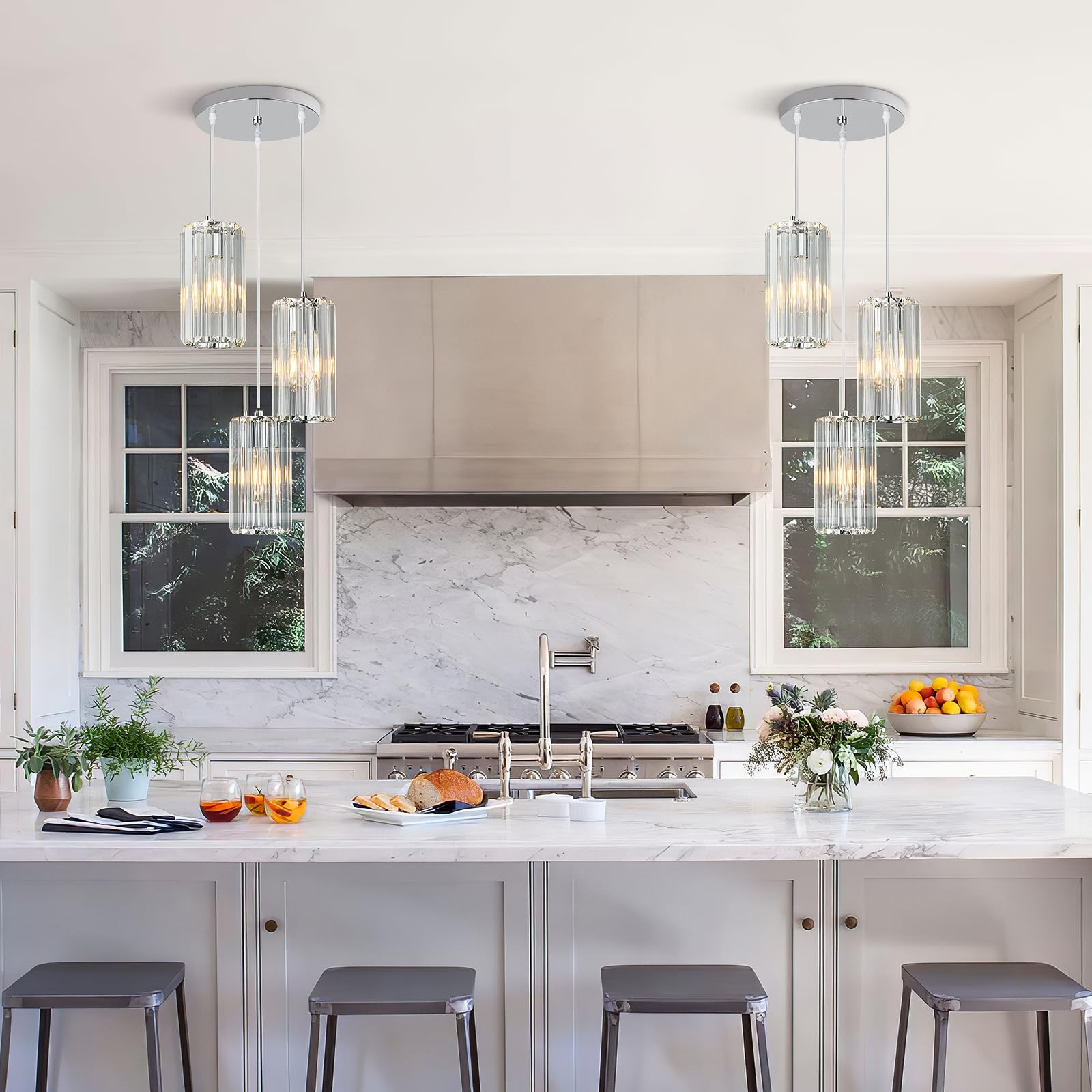 Zhllmq Chrome Pendant Lighting Modern Pendant Light  Mini Crystal Chandeliers Adjustable Pendant Light Fixture For Kitchen Island Dinning Room Corridor Bedroom(Gold 3-Light)