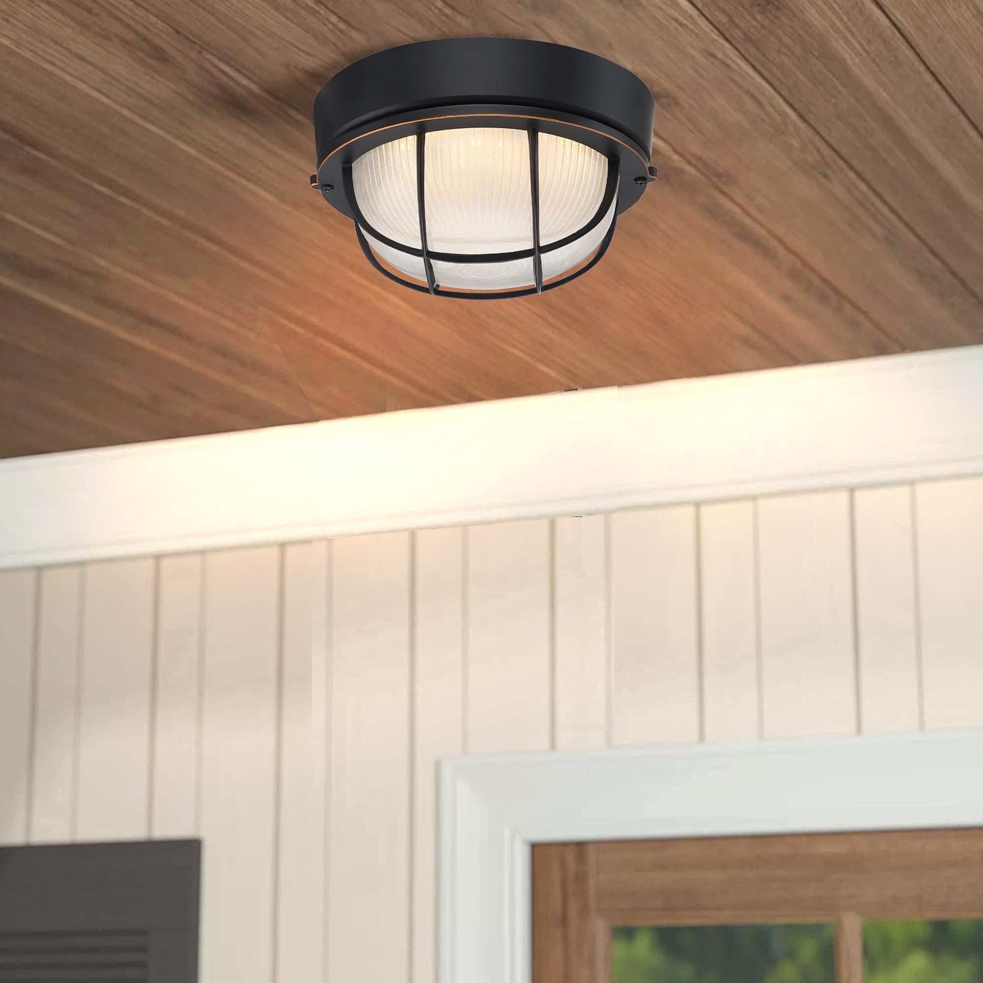 Faymart Lighting 2Pack Oil Rubbed Bronze 8 Nautical Outdoor Light Fixture - Round Bulkhead Led Light 3000K  1500Lm  15W Oil Rubbed Bronze Nautical Bulkhead Sauna & Dock Light For House