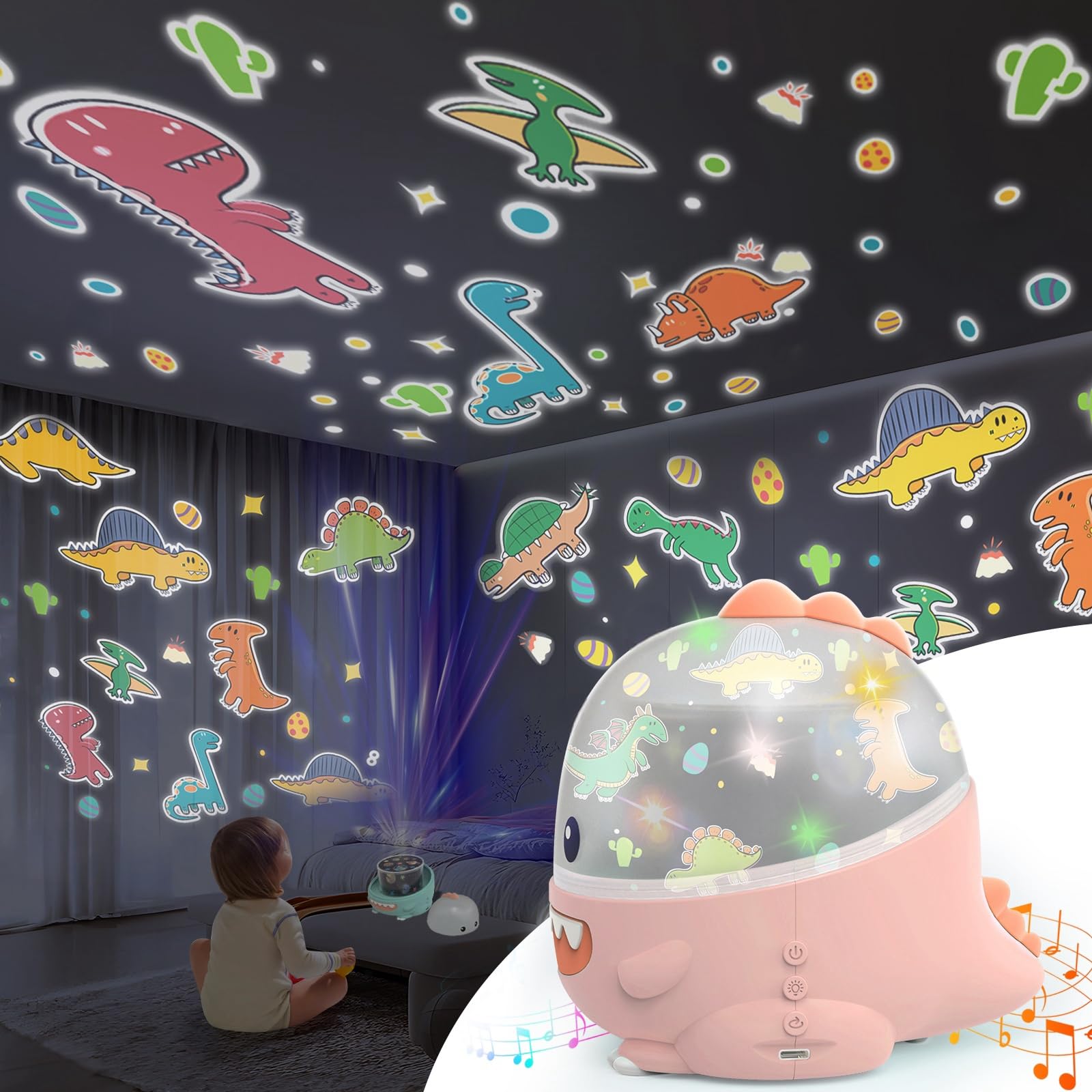 Star Projector Night Light For Kids, Stars For Ceiling Projector, Sky Light Toys For Boys Girls, Birthday Xmas Christmas Gifts For Baby Toddler Teens Children Kids Bedroom Decor (Pink Dinosaur)