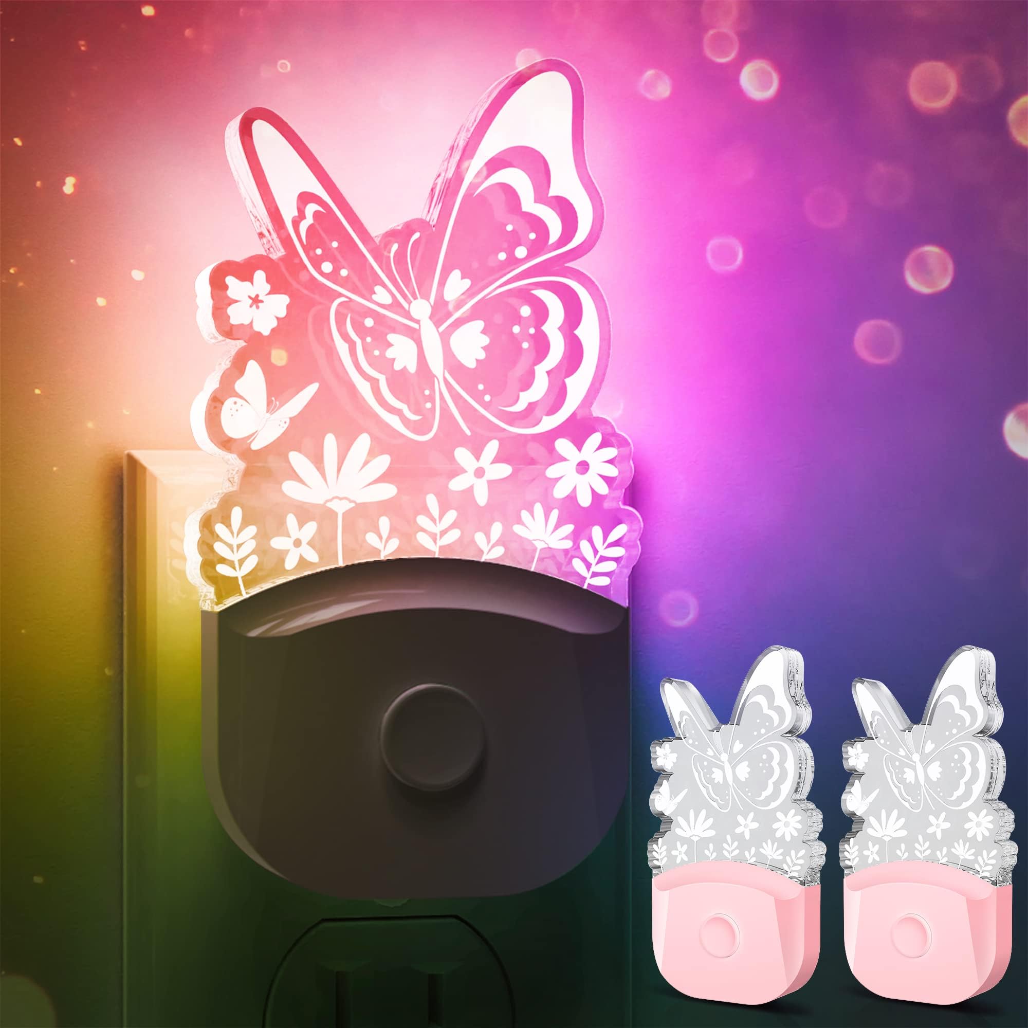 L LOHAS LED Kids Night Light, Butterfly Night Light for Kids, Dusk to Dawn Night Lights, RGB+Soft White 3000K, Nightlight for Gi