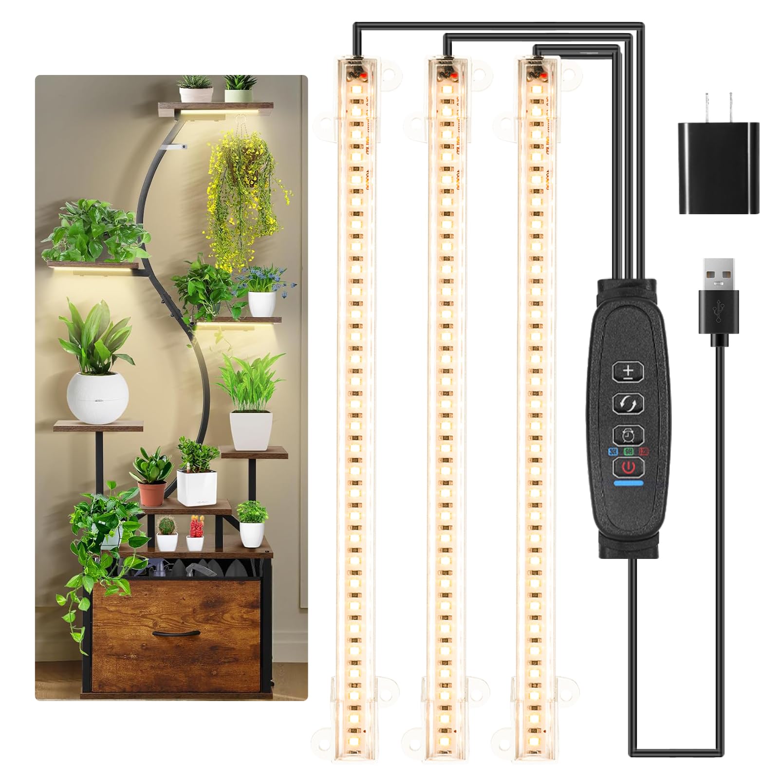 10.2Grow Light Bands  LED Grow Lamps for Indoor Plants Full Spectrum 3000K  Plant Light Bands with 3/9/12H Timer  10 Dimmable Levels for Seedling Succulent  Match for Plant Shelf  3 Head