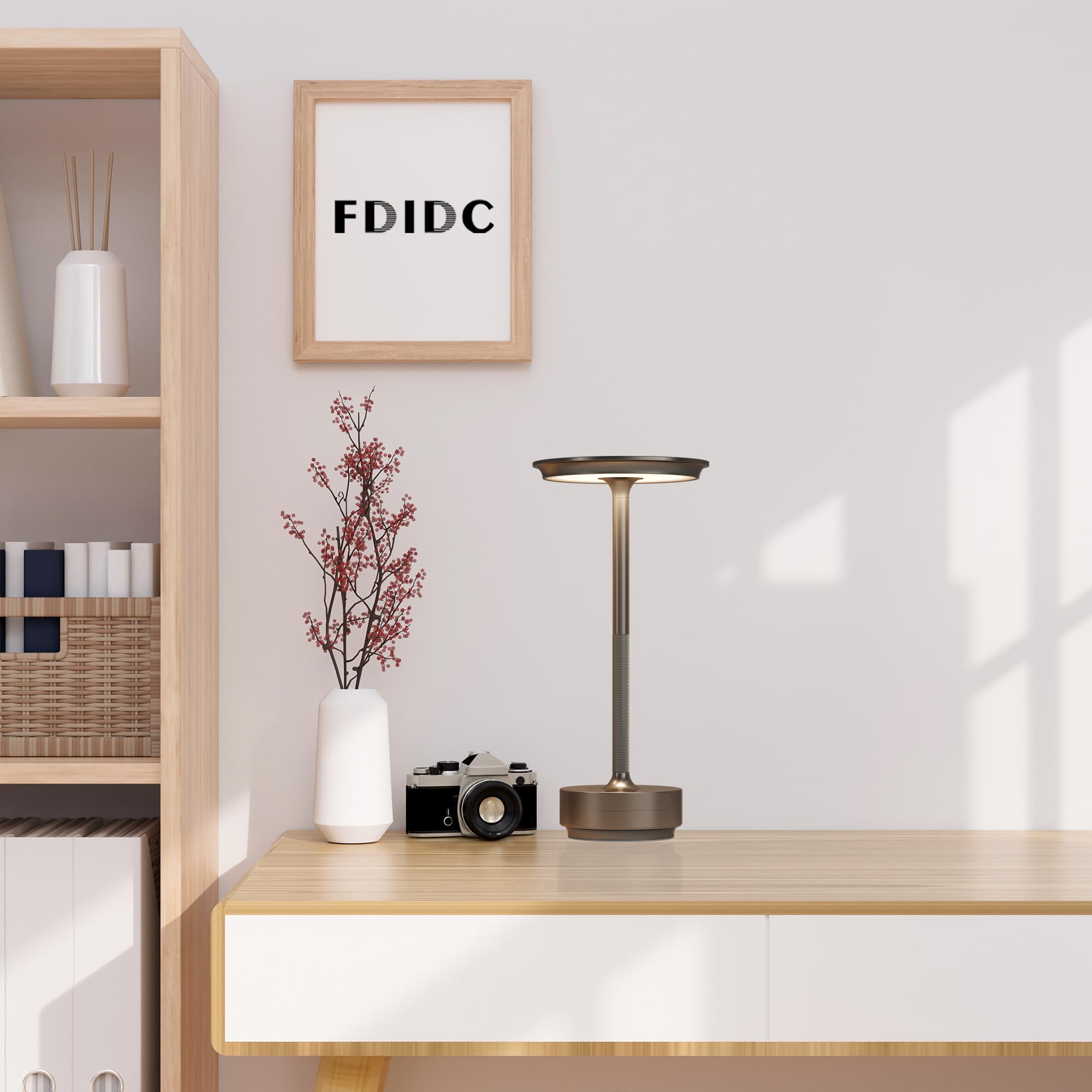 FDIDC Cordless Table Lamps 2 Pack, Rechargeable 5000mAh LED, 3 Color Dimming, Aluminum, Cafe, Model T106A-C
