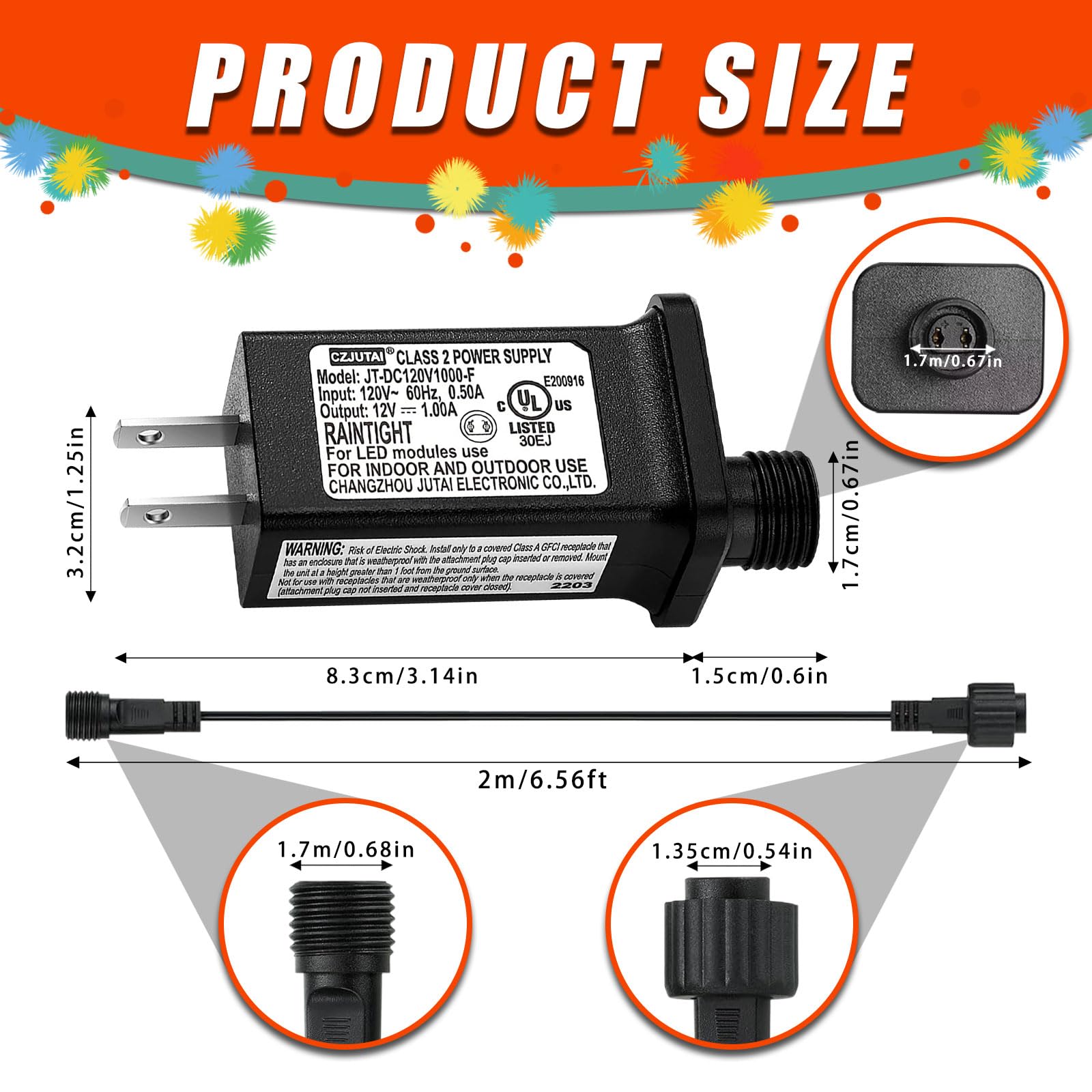 Airoads 12V 1A LED Controller - JT-DC120V1000-F Power Supply for Christmas Lights, Low Voltage Transformer, IP44 Rated