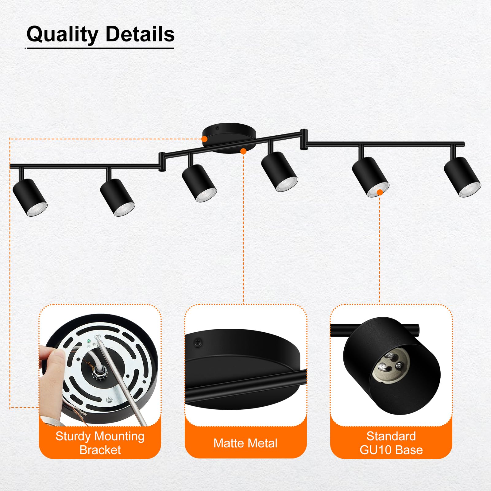 Track Lighting Kit Led  Track Lighting Fixtures Ceiling  44.3 Black 6 Light Ceiling Light For Kitchen  Flexible Spotlight With Rotatable Head  Industrial Wall Lights For Hallway(Gu10 Socket  No Bulb)
