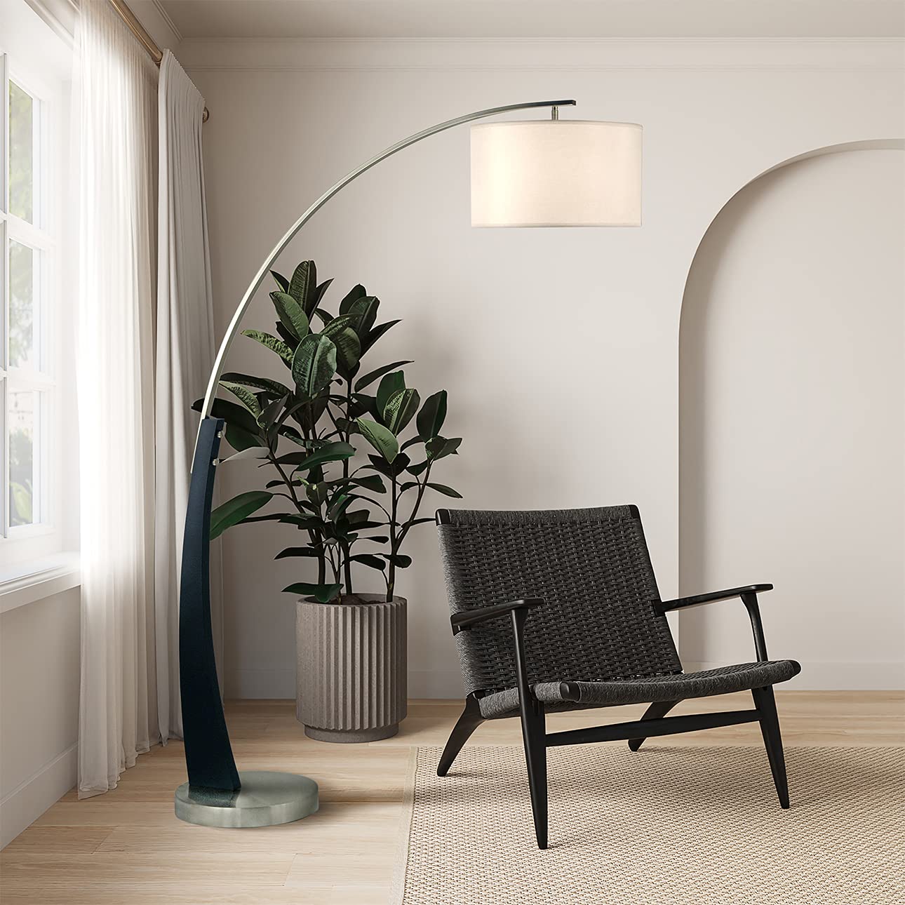 NOVA of California Arc Lamp 2110003A, Brushed Nickel, Wood Material