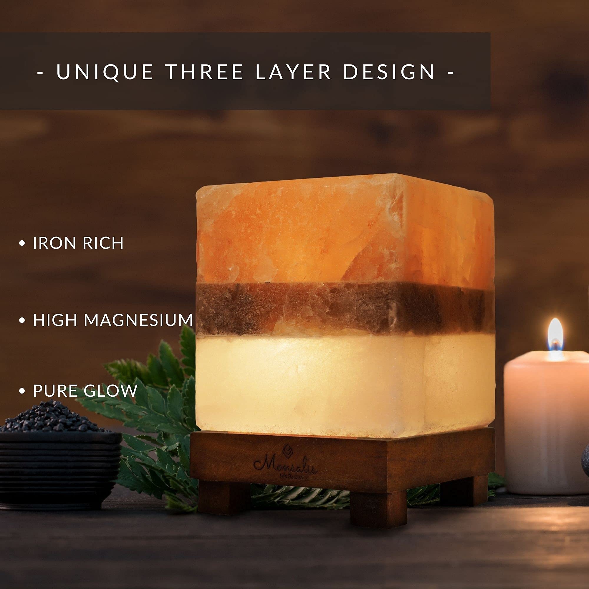 Monsalis Dual Illumination Salt Rock Lamp - Modern Square Pink White And Grey Design Of Salt Lamps With Dimmer, Adjustable Glow.