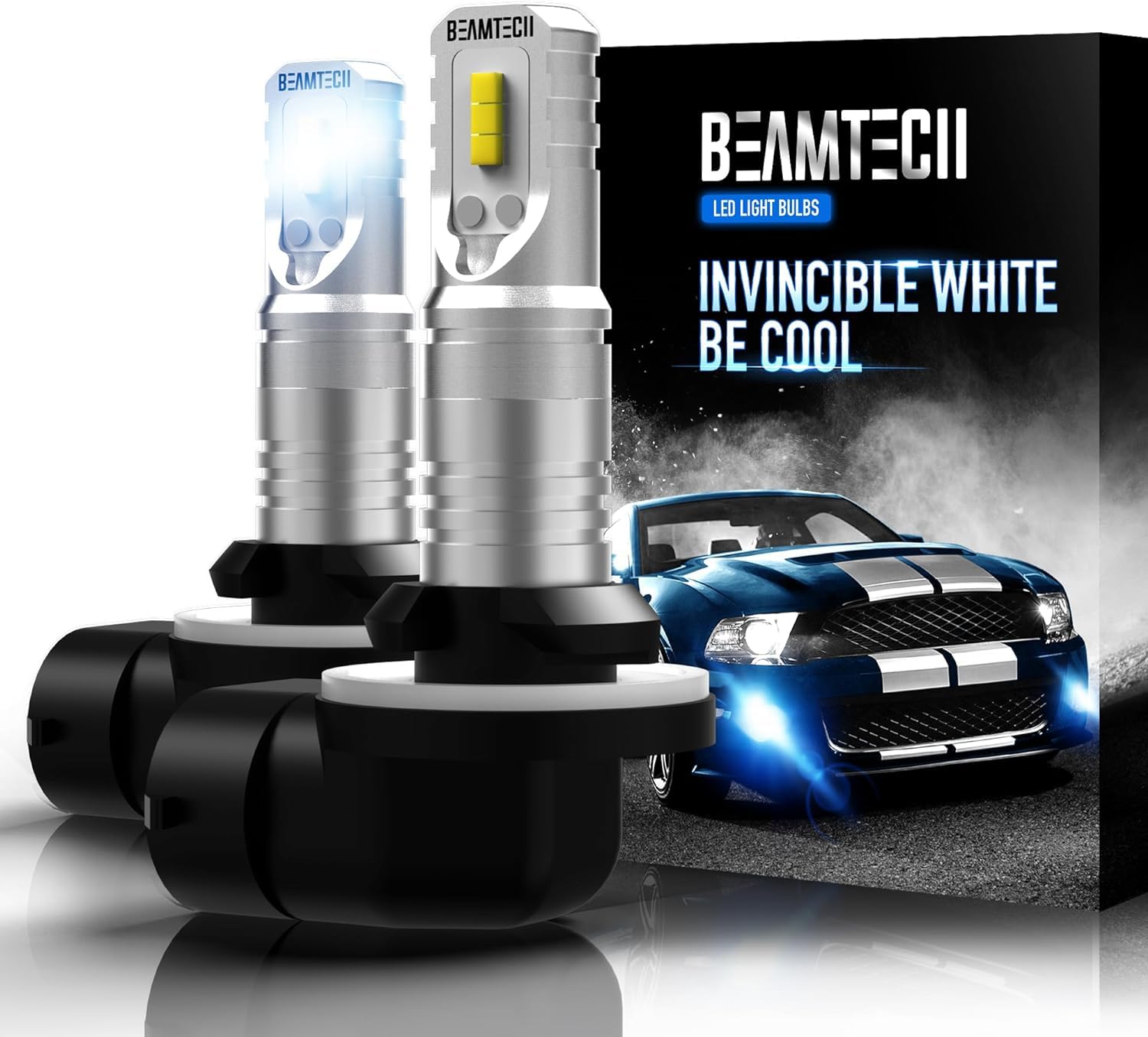 BEAMTECH 881 LED Fog Light Bulb, 6500K Xenon White, 800 Lumens, Non-Polarity, Pack of 2, Model 881 (894 898