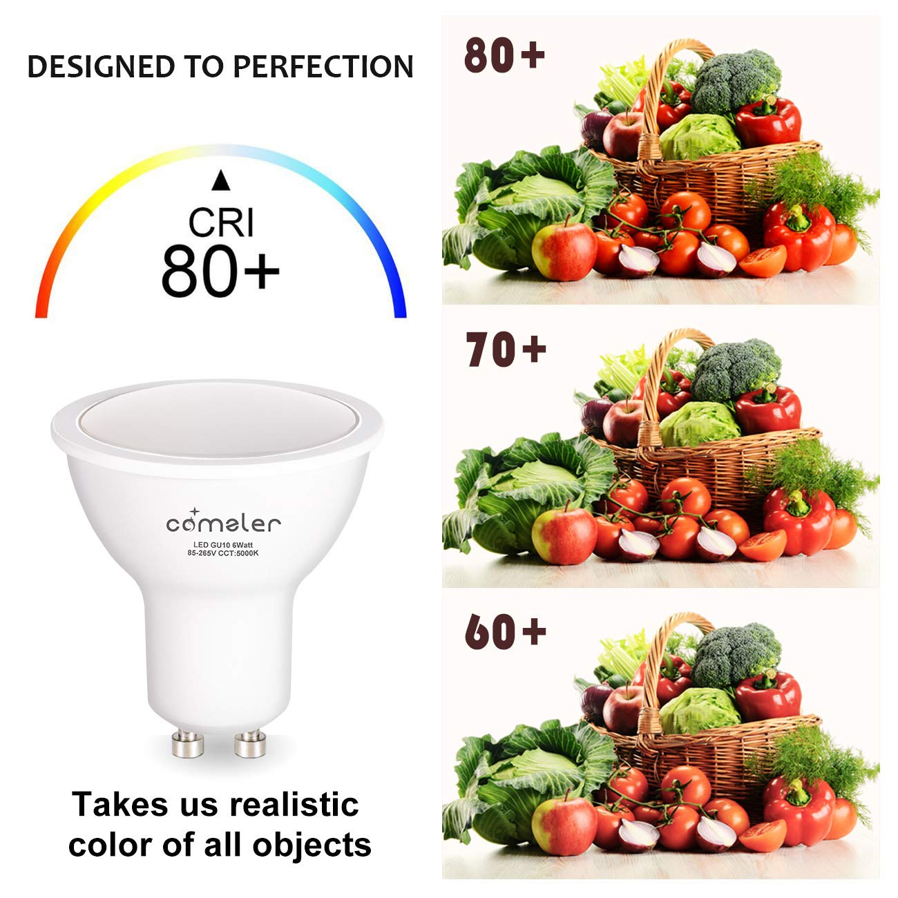 Comzler Gu10 Led Bulbs, 6W (50W Equivalent), Gu10 Base Halogen Replacement Bulb, 5000K Daylight, 120, 120V,550Lm, Not-Dimmable,