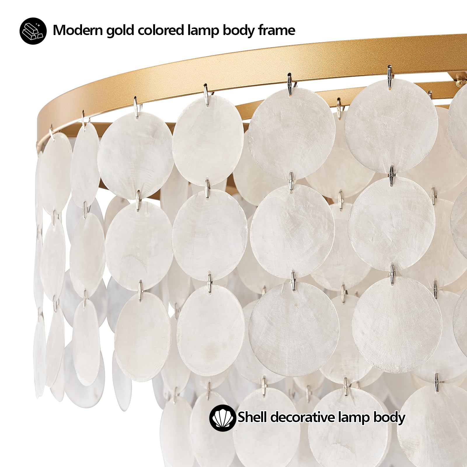 HLMRCHEN 24" Capiz Shell Chandelier, 5 Light Modern Coastal Fixture for Bedroom, Bathroom, Kitchen, Foyer - White Seashell Lighting