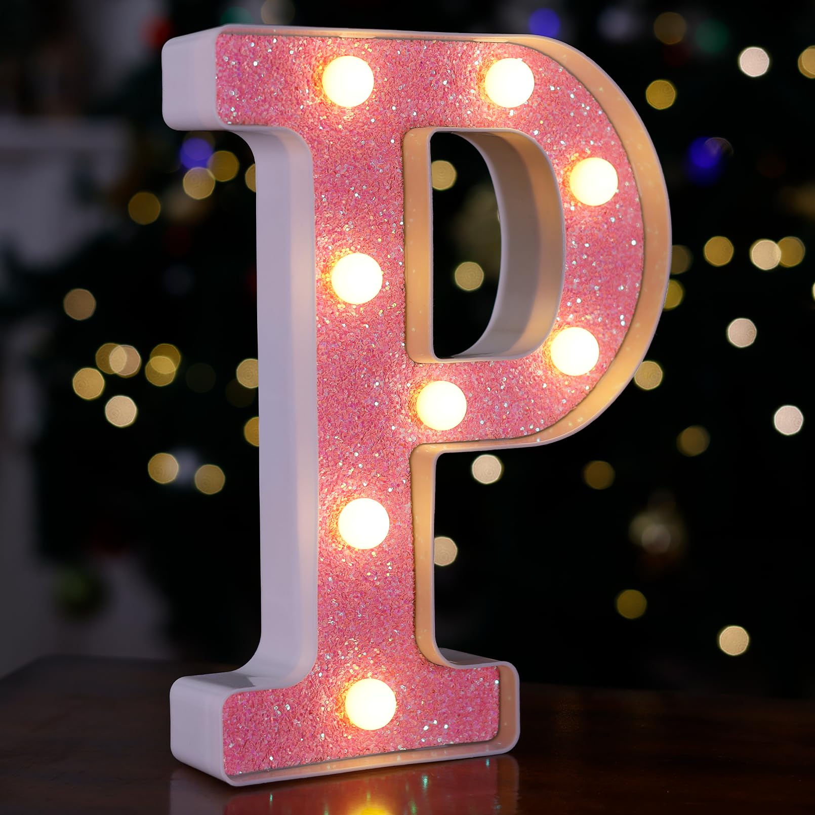 TRONSBOO LED Letter Lights Marquee Sign - Pink Glitter Battery Powered, Decorative Alphabet for Home, Party, Wedding, Birthday, Model P