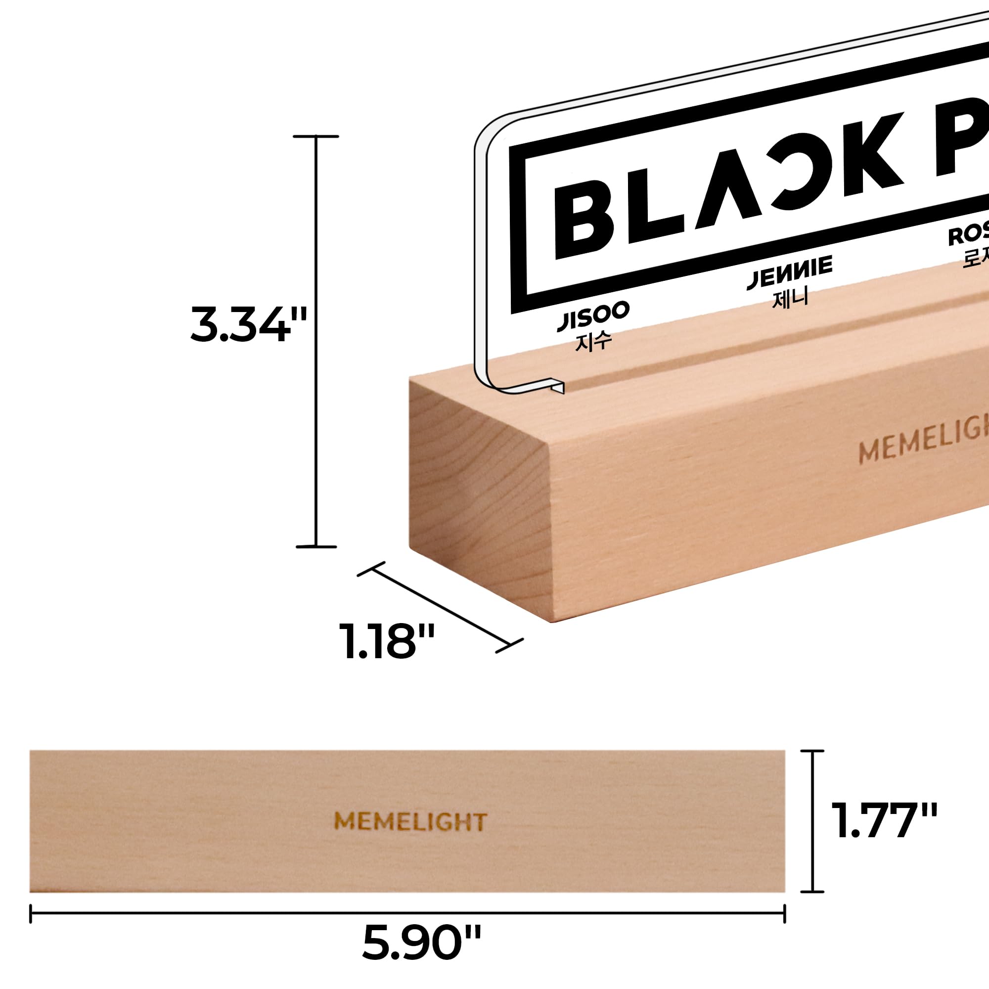 MEMELIGHT Black & Pink Night Light, Kpop Lamp, 7 RGB Colors, Dimmer, Wood, Model ML-VA-02, 8.3 x 4.2 x