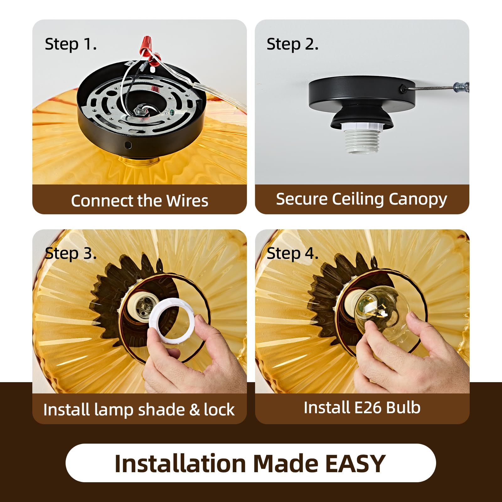 Glass Semi Flush Ceiling Lights - 12 In Vintage Mid Century Modern Lighting Fixture - Drum Unique Art Deco Amber Mount Light Fixtures For Hallway Entry Way Hall Kitchen Dining Laundry Room Foyer Porch