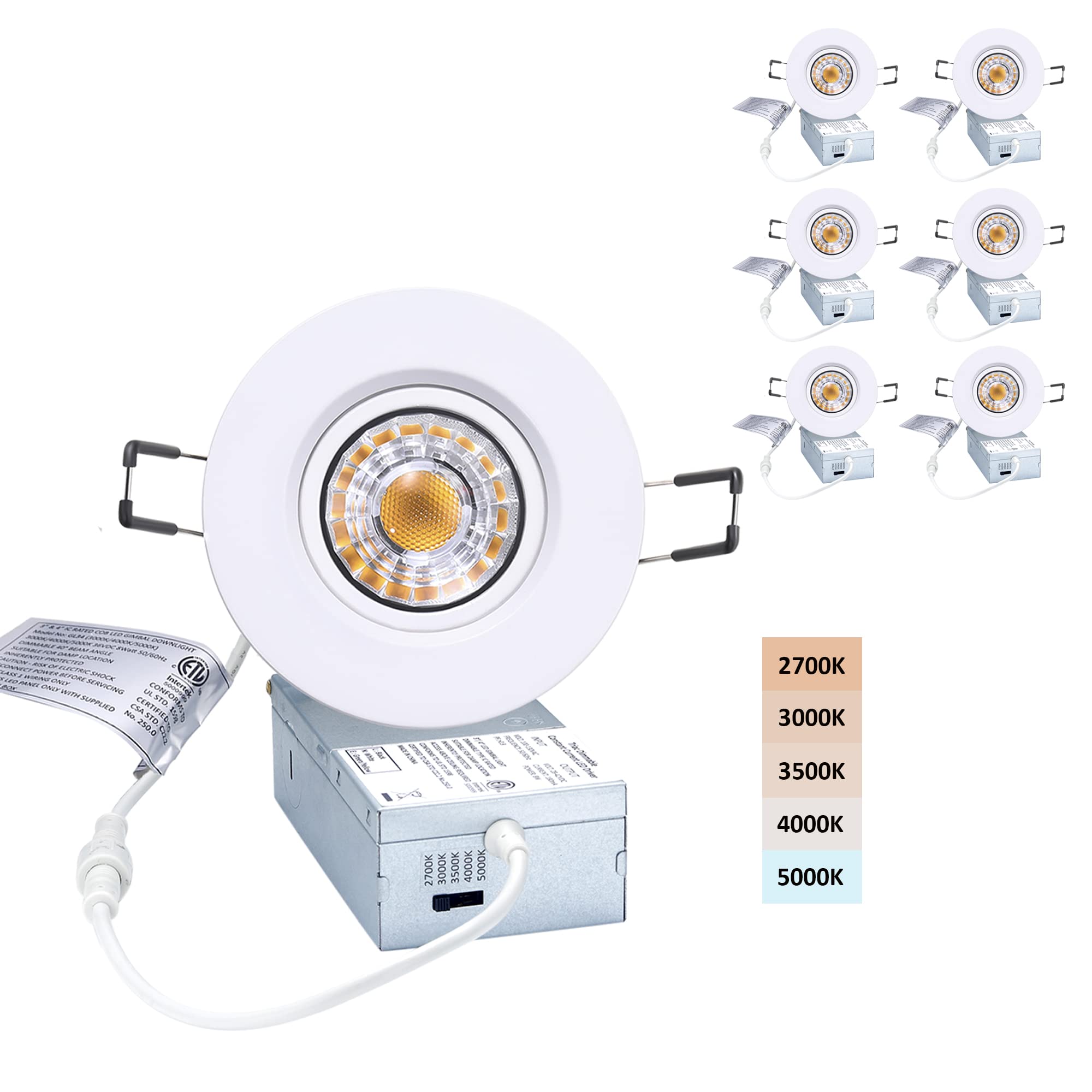 POPANU Canless Recessed Gimbal Downlight 5 CCT 3 Inch Dimmable Spotlight White Aluminum 6 Pack Model 0fc69099-784f-4f3