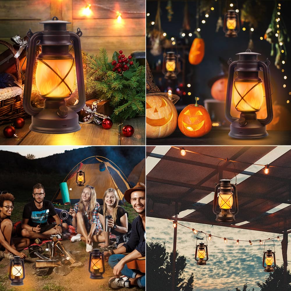 Lantern Led Battery Powered Camping Lamp Outdoor Hanging Lantern Flickering Flame Rechargeable Retro Lanterns Remote Control 4 M