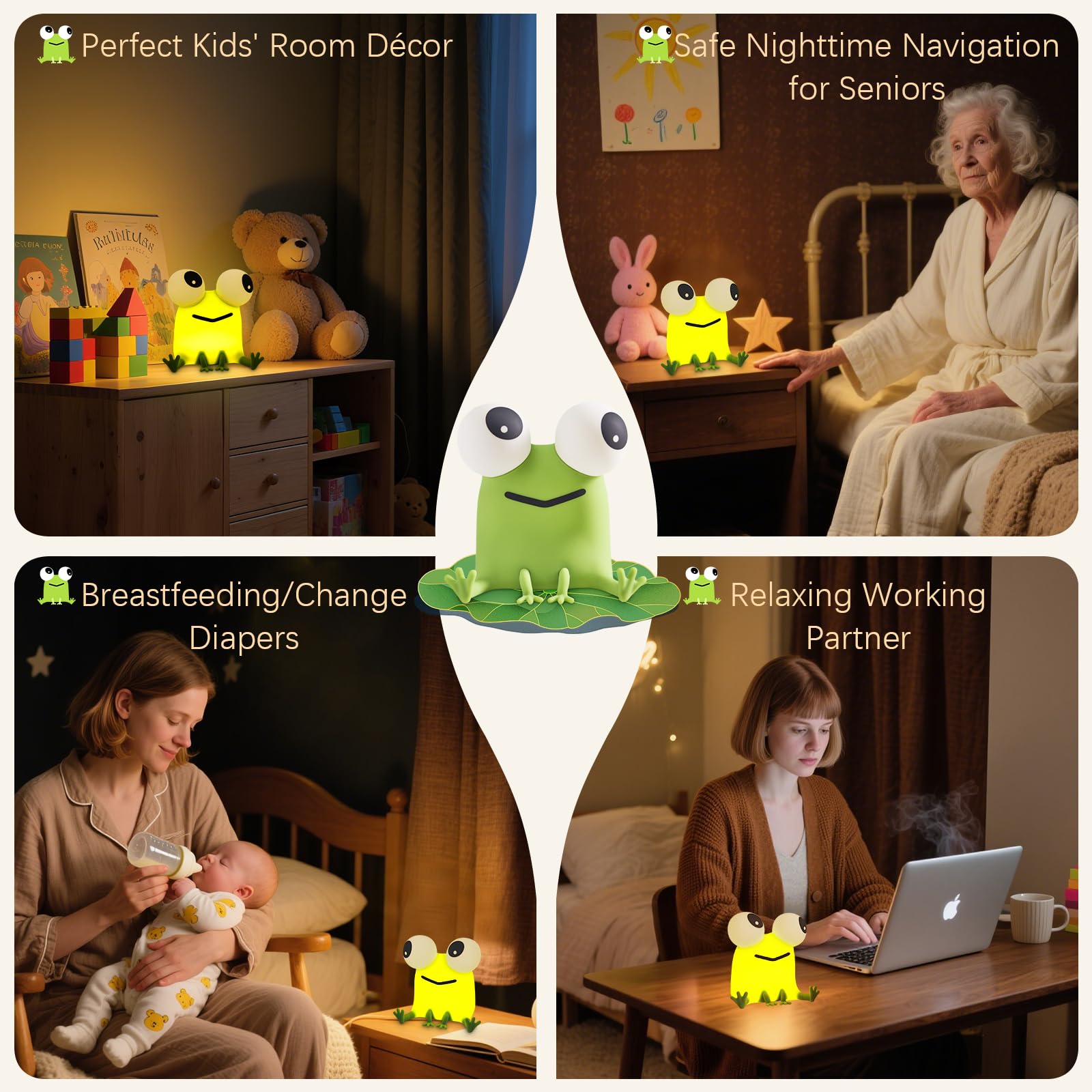 Yr Yrhh-Pet Frog Cute Night Light  Big Eyes Frog Gifts Kids Lamp  Squishy Rechargeable Dimmable Bedside Nightlight  Silicone Led Funny Light Up Animal  Boy Girls Baby Nursery College Dorm D?Or
