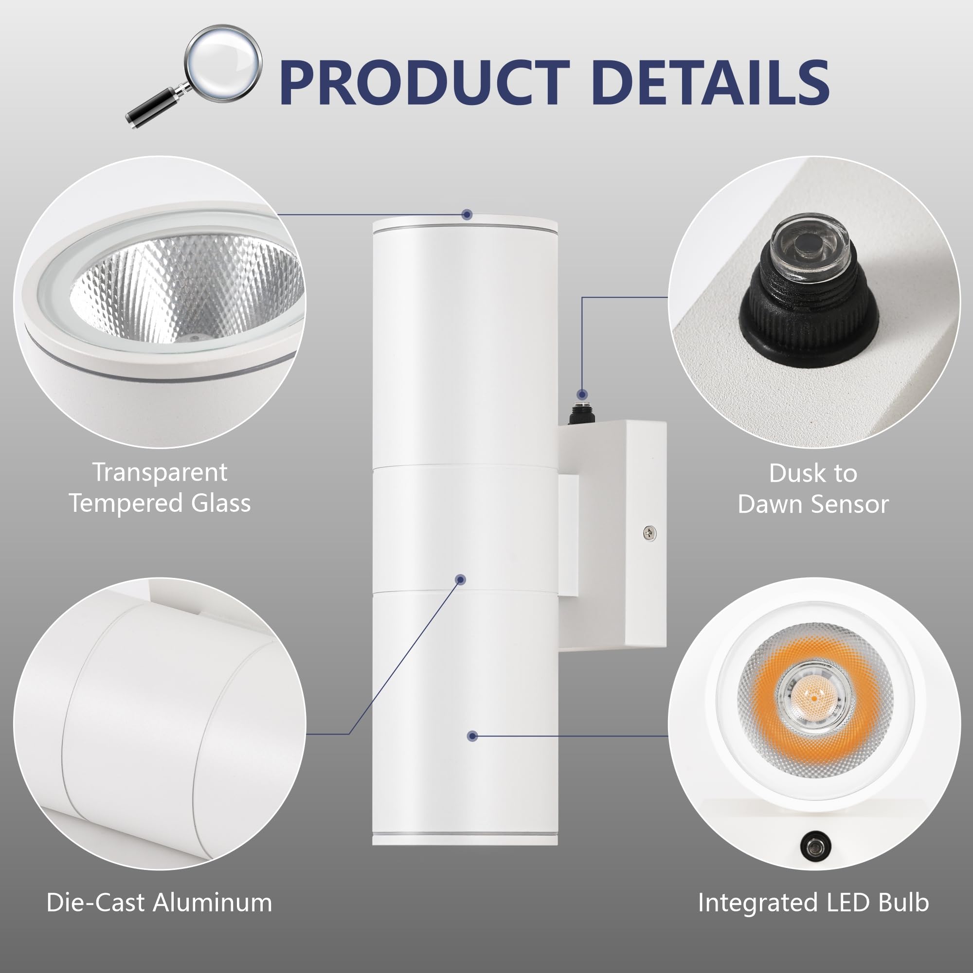Dakaful Dusk To Dawn Outdoor Lighting Sensor Wall Lights 2Pack  12W 2700K Integrated Led Cylinder Up Down Lights Outdoor  Ip65 Waterproof Aluminum Exterior Wall Sconce For Porch Patio.
