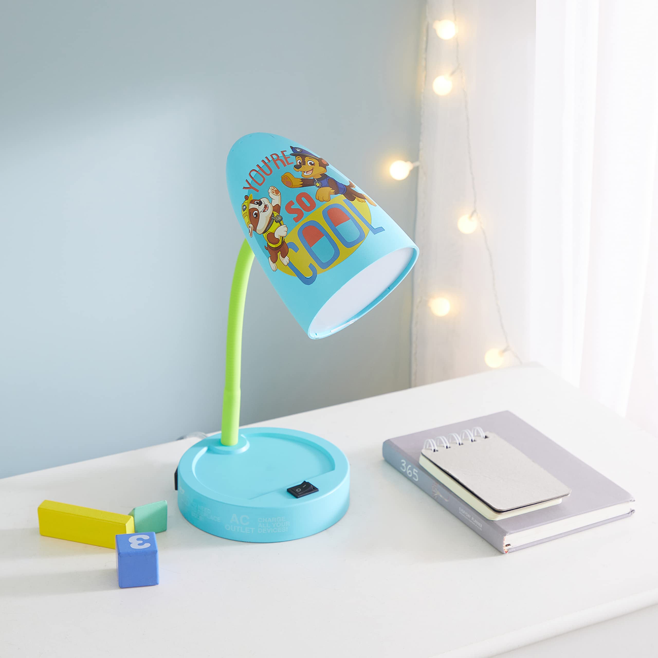 Idea Nuova LED Task Table Lamp with Charging Outlet, Paw Patrol Design, Model NN350637, Plastic Material