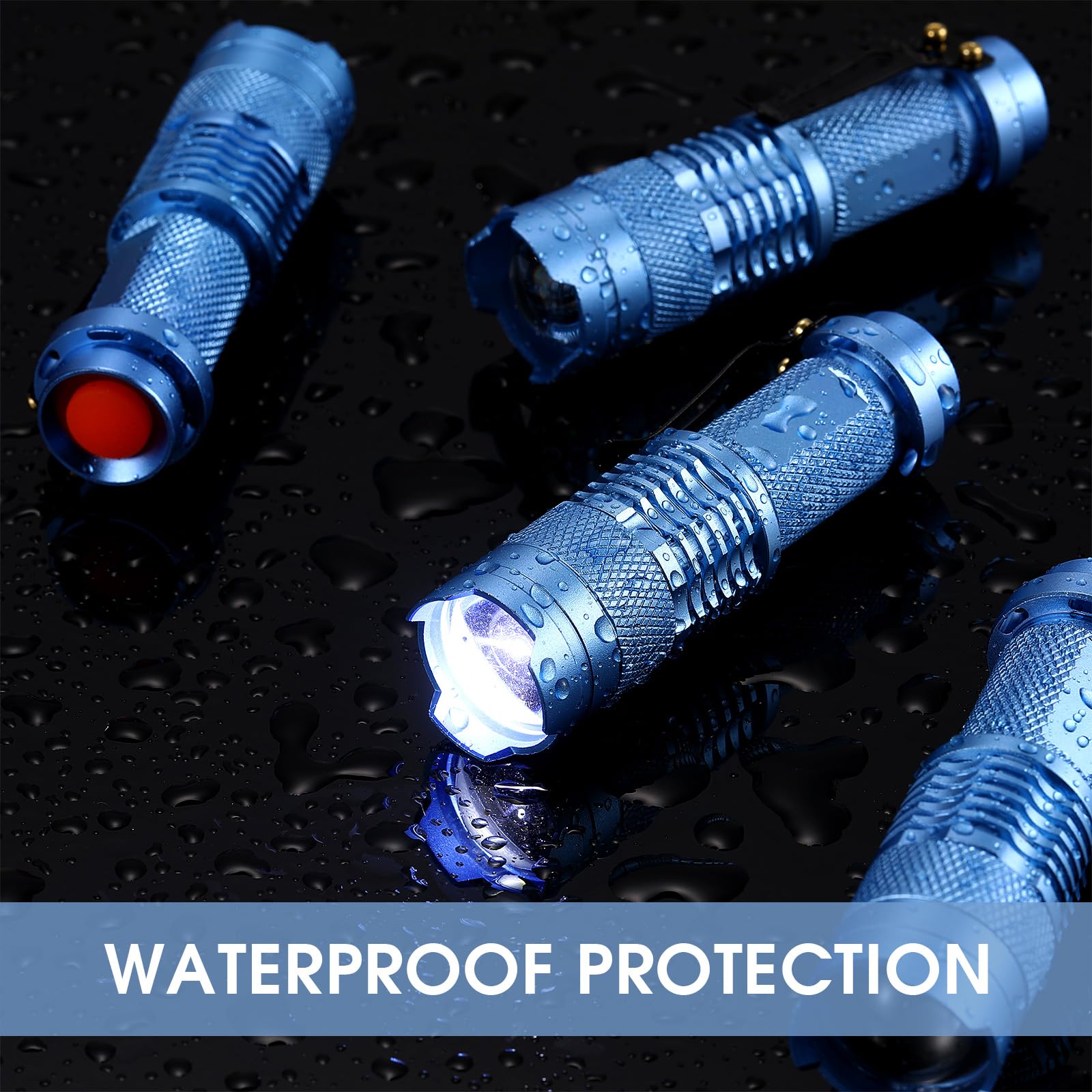 Fumete LED Flashlight Mini Tactical Torch 3 Mode Adjustable Focus Pocket Light Blue Model QA-Fumete-3752