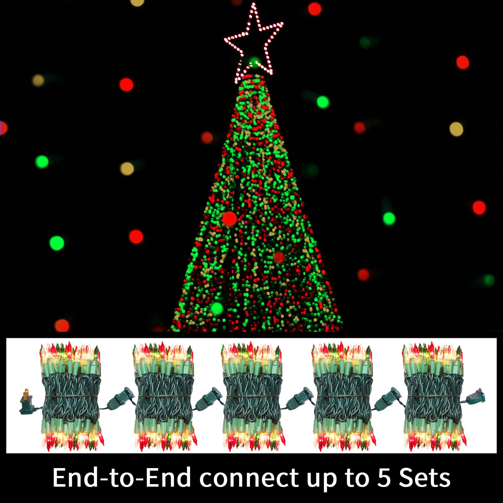 Lamphome Super-Bright Extendable Warm White Green Red Christmas Lights Decoration 100Lights 19.6Ft Ul Certified Mini Bulb String Lights For Outdoor Christmas Tree Garden Patio Wedding Decor