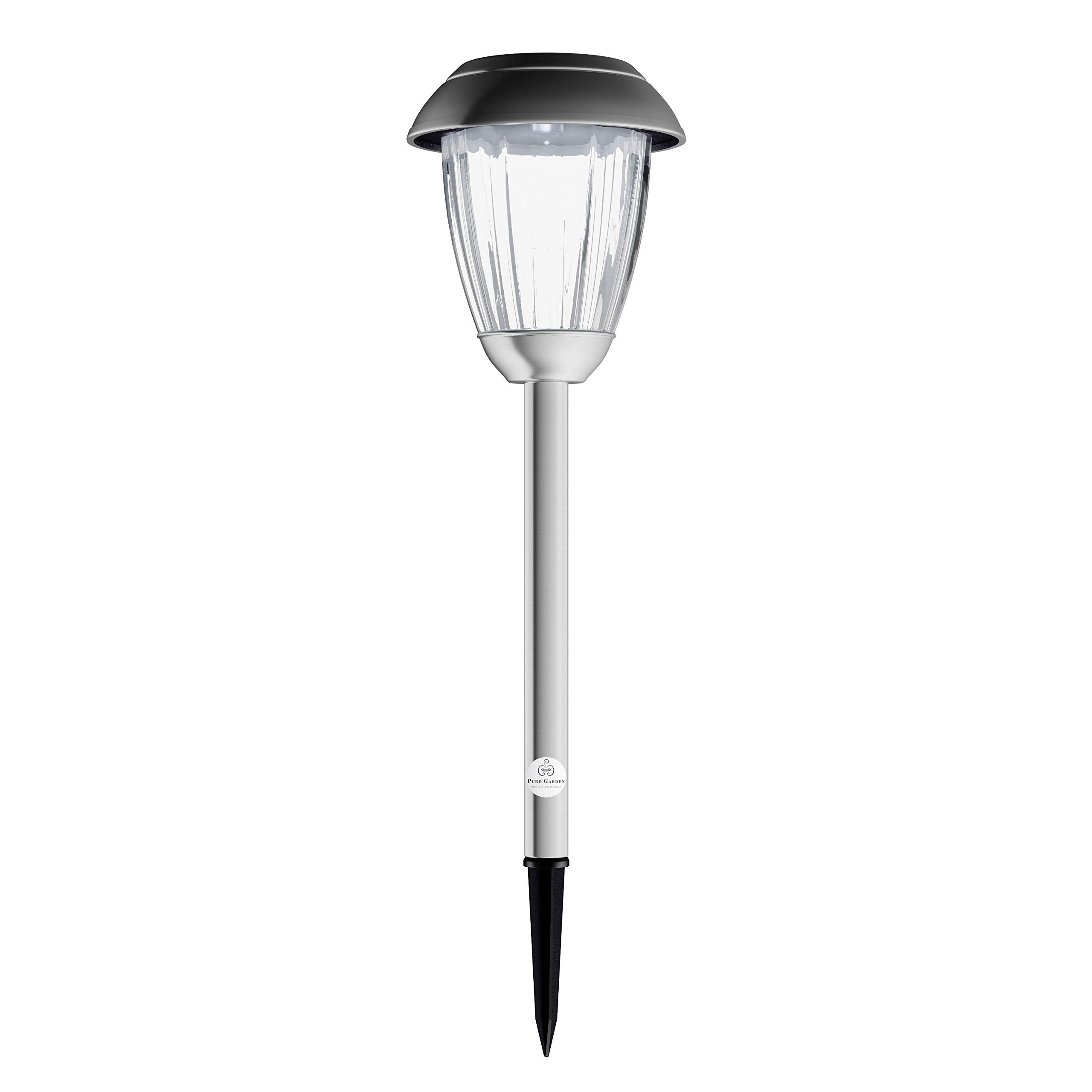 Pure Garden Solar Path Lights, Stainless Steel Outdoor Stake Lighting, Set of 8, 16in Tall, Gunmetal, Model 50-LG1059