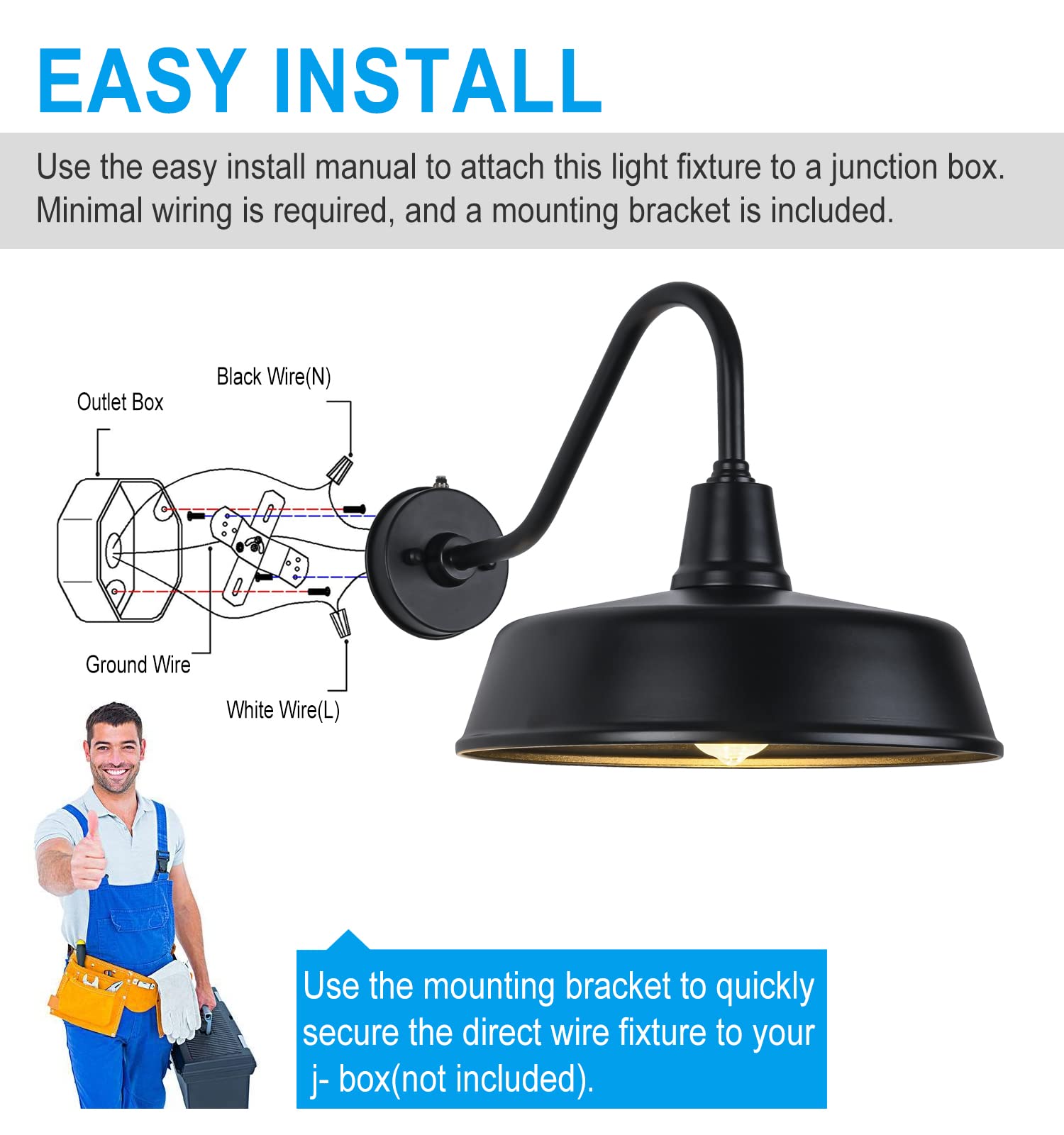 JOESA 15 inch Outdoor Gooseneck Barn Light Fixture with a 15 inch Long Extended Arm - Dusk to Dawn Porch Light, Vintage, and a R