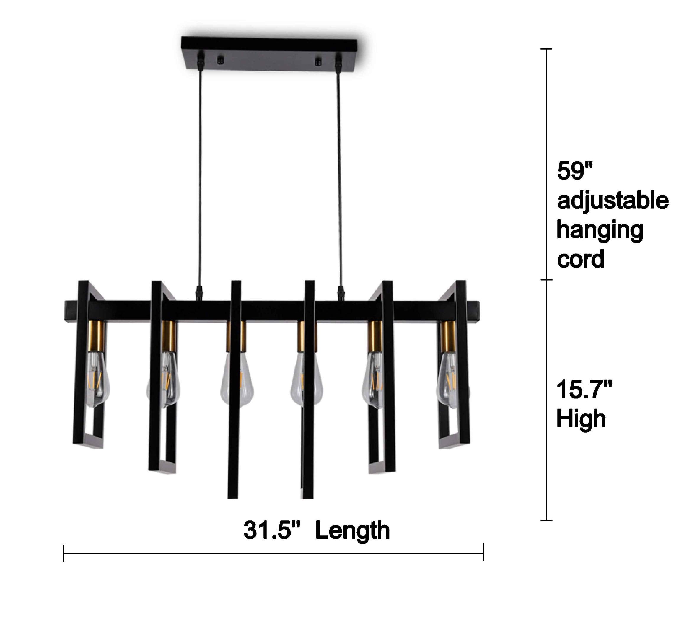 SomSom Kitchen Island Light Pendant 6-Light Industrial Chandelier Matte Black with Antique Brass Finish Model Y-D608U