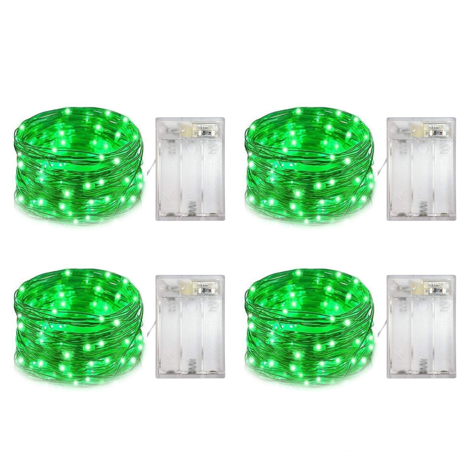 yongzhenlite Battery Operated Fairy Lights, 4 Pack, 30 LEDs, 10 Feet, Timer, Green, Ideal for Christmas and Halloween Decor