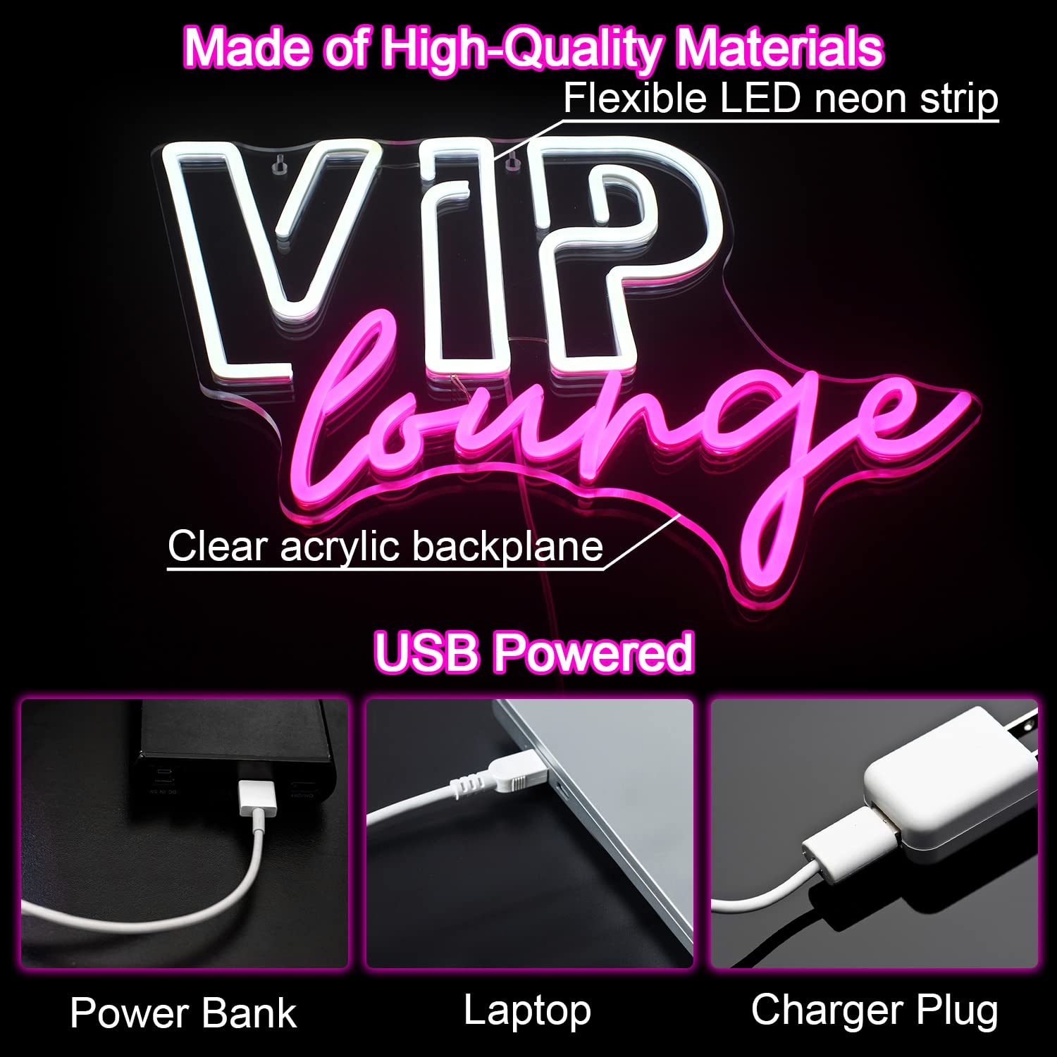 Horseneon Neon Sign for Wall Decor, USB Powered LED Light, Pink&White, Ideal for Bar, Cafe, Hotel, VIP Room, Home Decoration