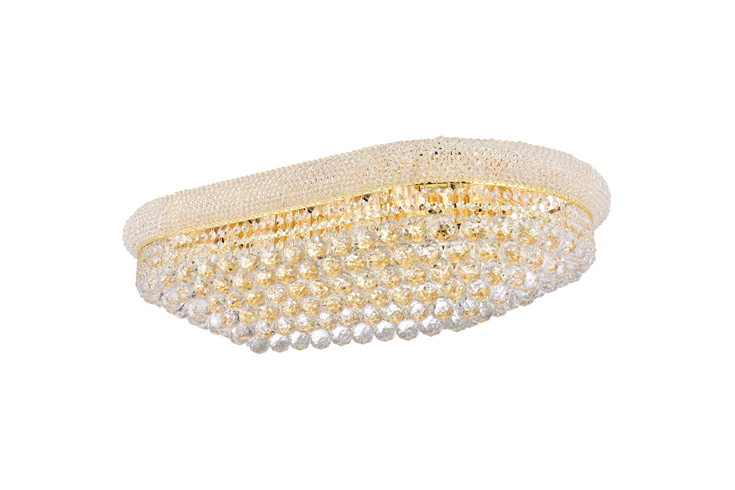 Elegant Lighting 18-Light Flush Mount Chandelier, Gold Finish, Clear Crystals, Model 1800F36SG/RC