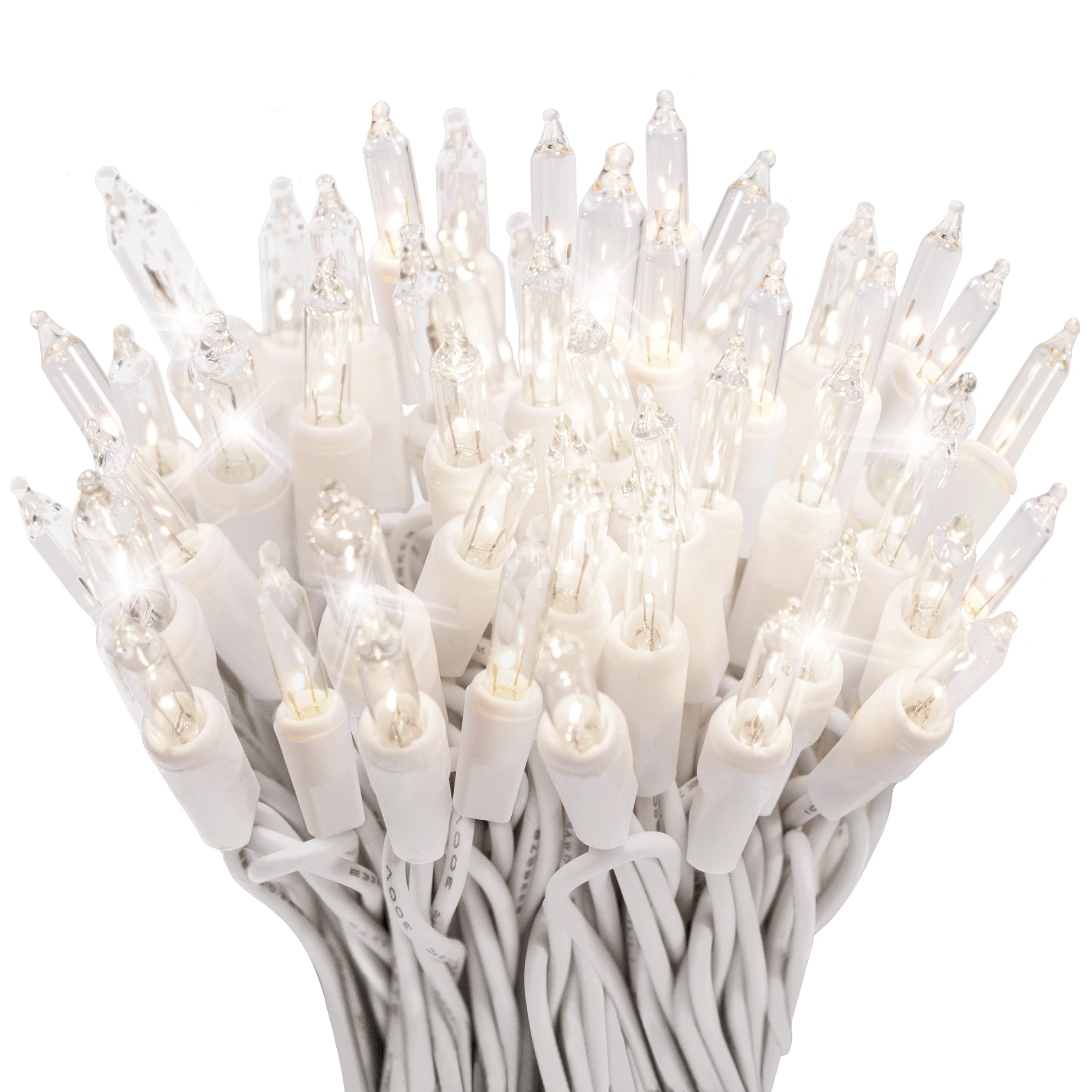 612 Vermont 100 Clear Christmas Twinkle Lights on White Wire, 12 of 100 Lights Twinkle, Indoor and Outdoor Use, Connect up to 4 