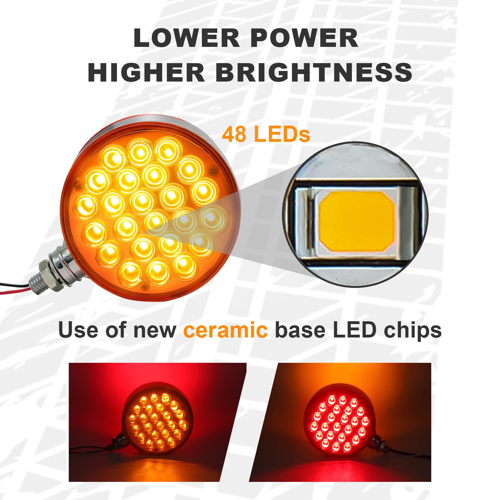 NeaLia 4in Round Pedestal Fender Lights, 48 LED Double Face Turn Signal, Amber Red, 2PCS for Semi Truck Trailer Towing