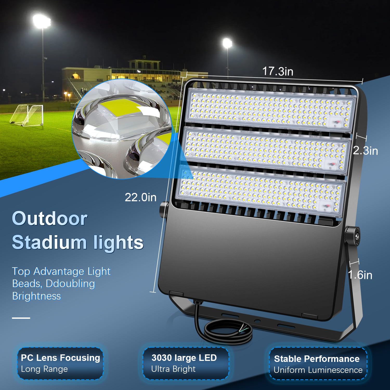 Tomourd 360W Stadium Flood Light Outdoor Led  50800 Lumen 110-270V Commercial Super Bright Yard Floodlight 5000K  Ip65 Waterproof Exterior Flood Lighting Security For Arena  Field  Sport  Court