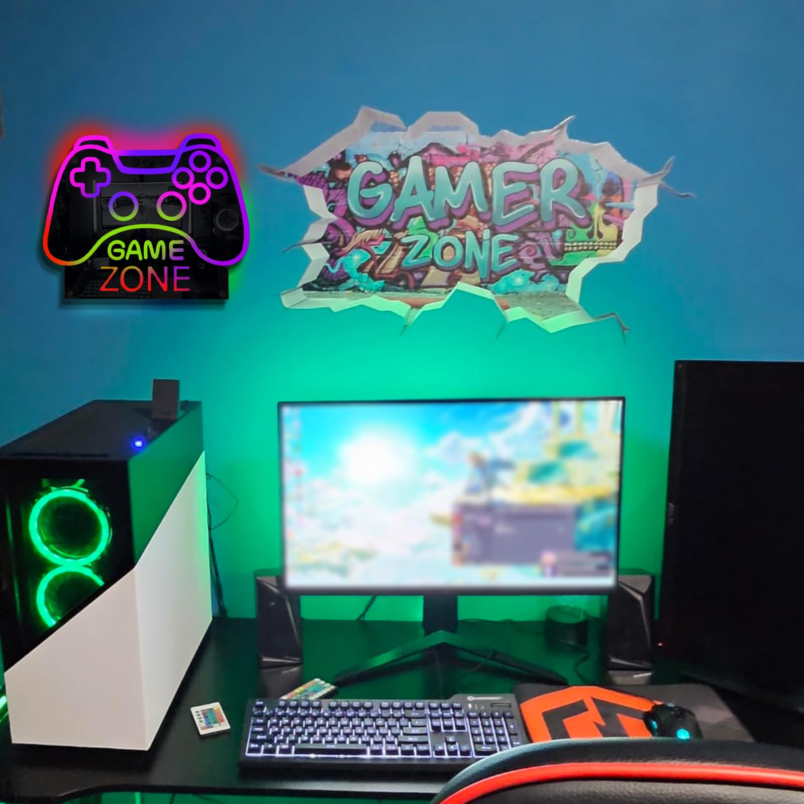 ineonlife Game Zone Controller Neon Sign LED Lights for Gaming Room 11.42 x 14.17 inches Mirrored Colorful Design