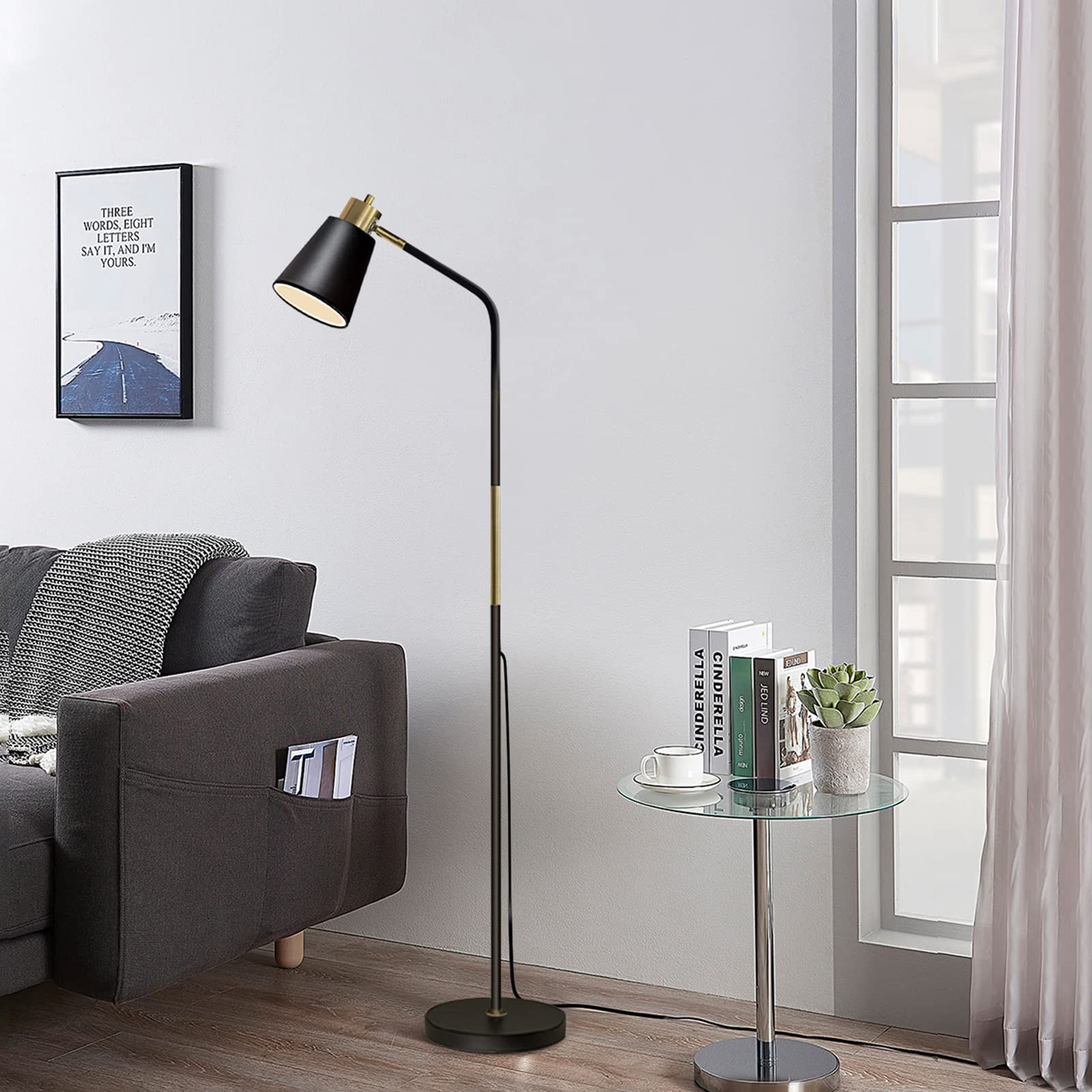LALISU Industrial Floor Lamp - Adjustable Metal Heads, Rustic Black Reading Light for Living Room, Bedroom & Office Décor