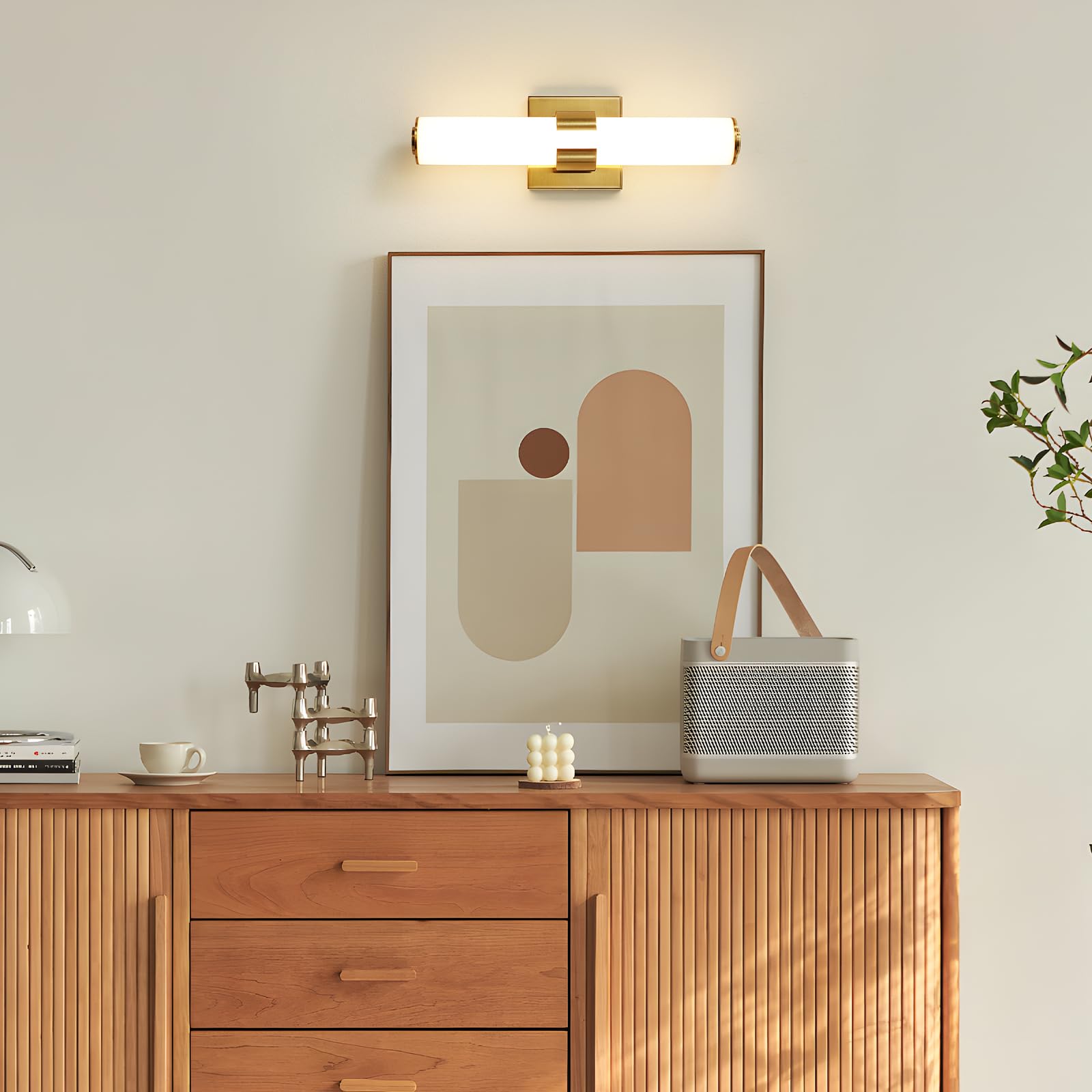AIJIASI 16 Inch Gold LED Bathroom Vanity Light, Dimmable Sconce with Acrylic Shade, Model 8078WL-16GD-US